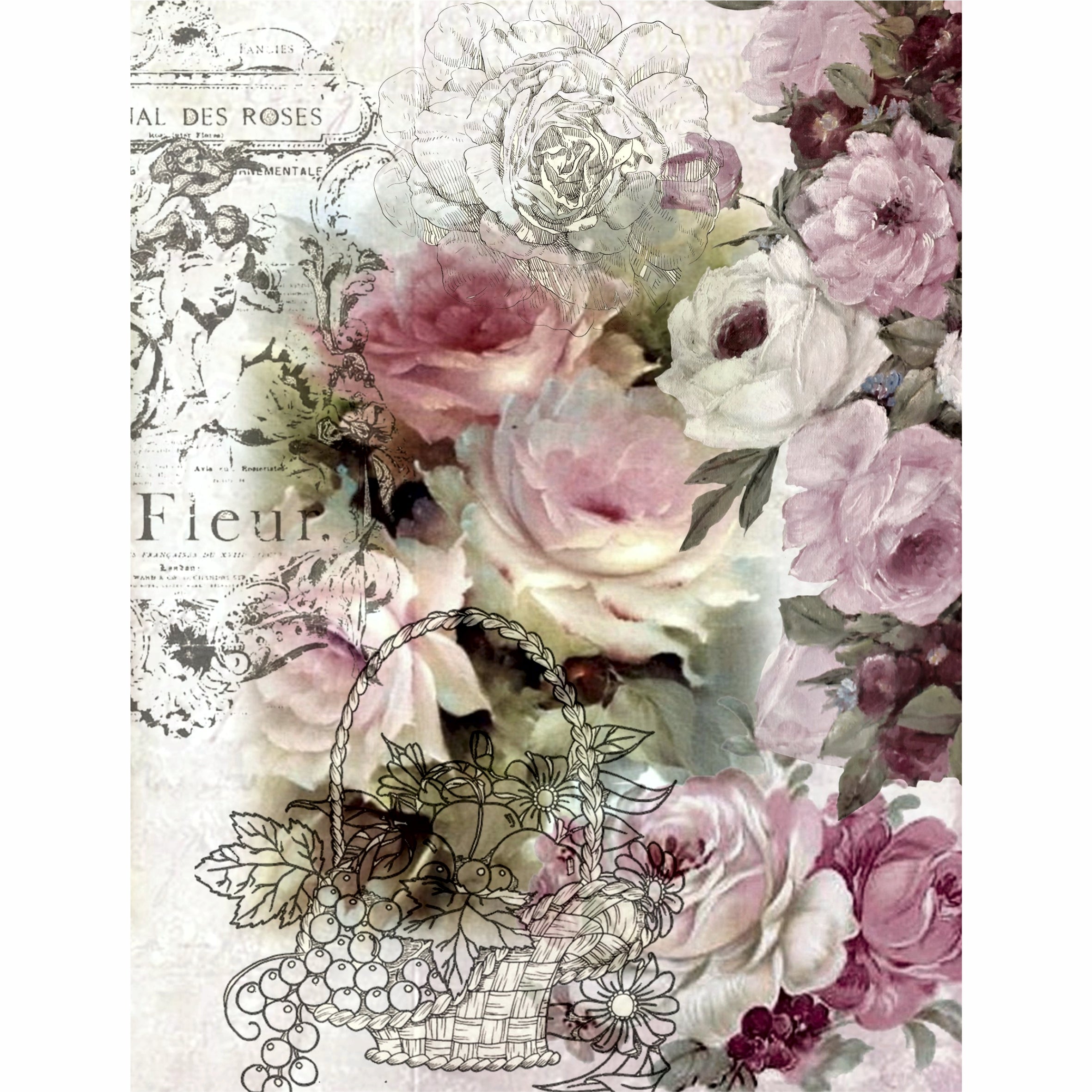 Rose Theme Rice Paper- 6 x Different Printed Mulberry Paper Images 30gsm