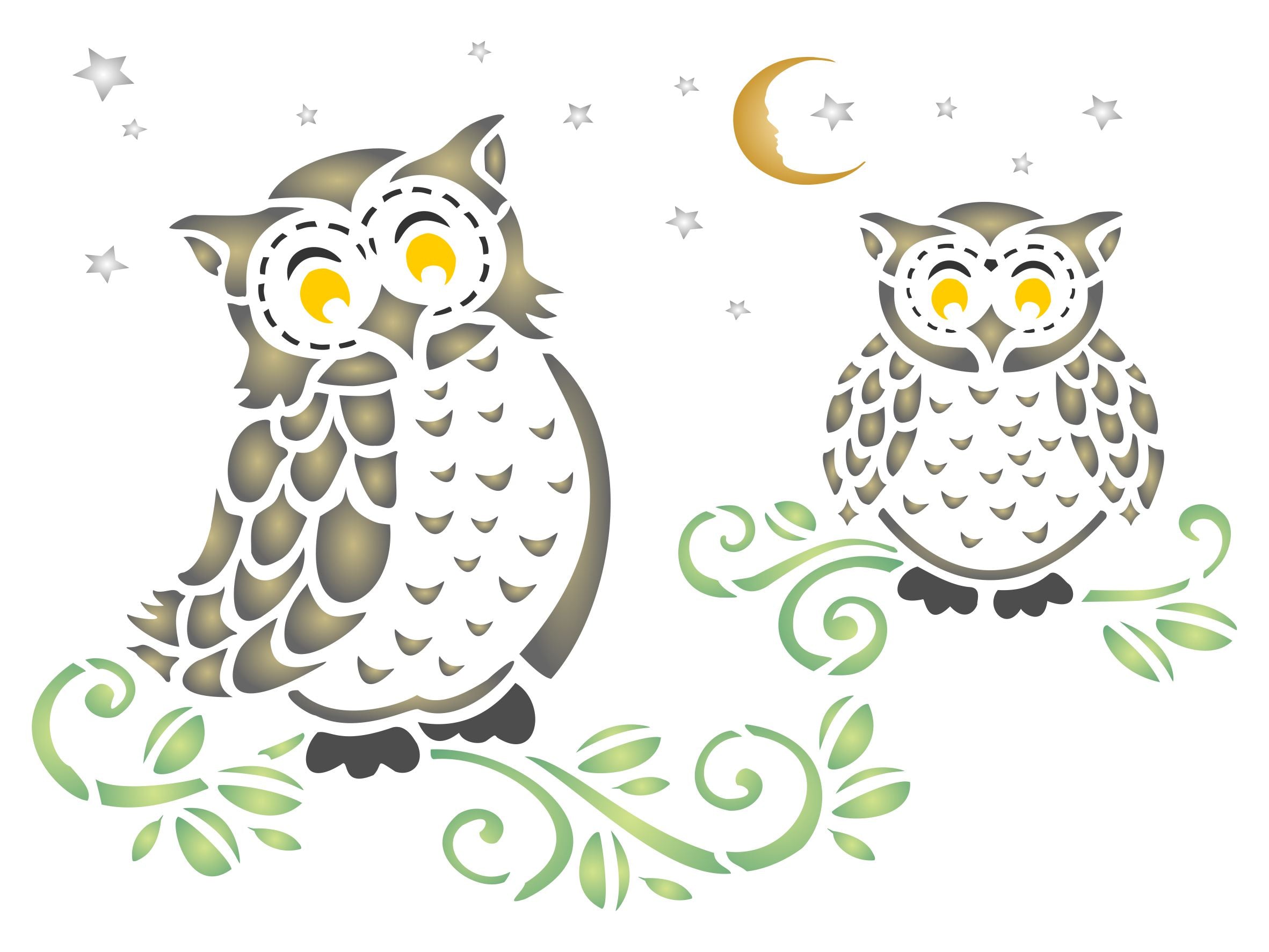 Owls Stencil - Decorative Birds Animal Wildlife Bird
