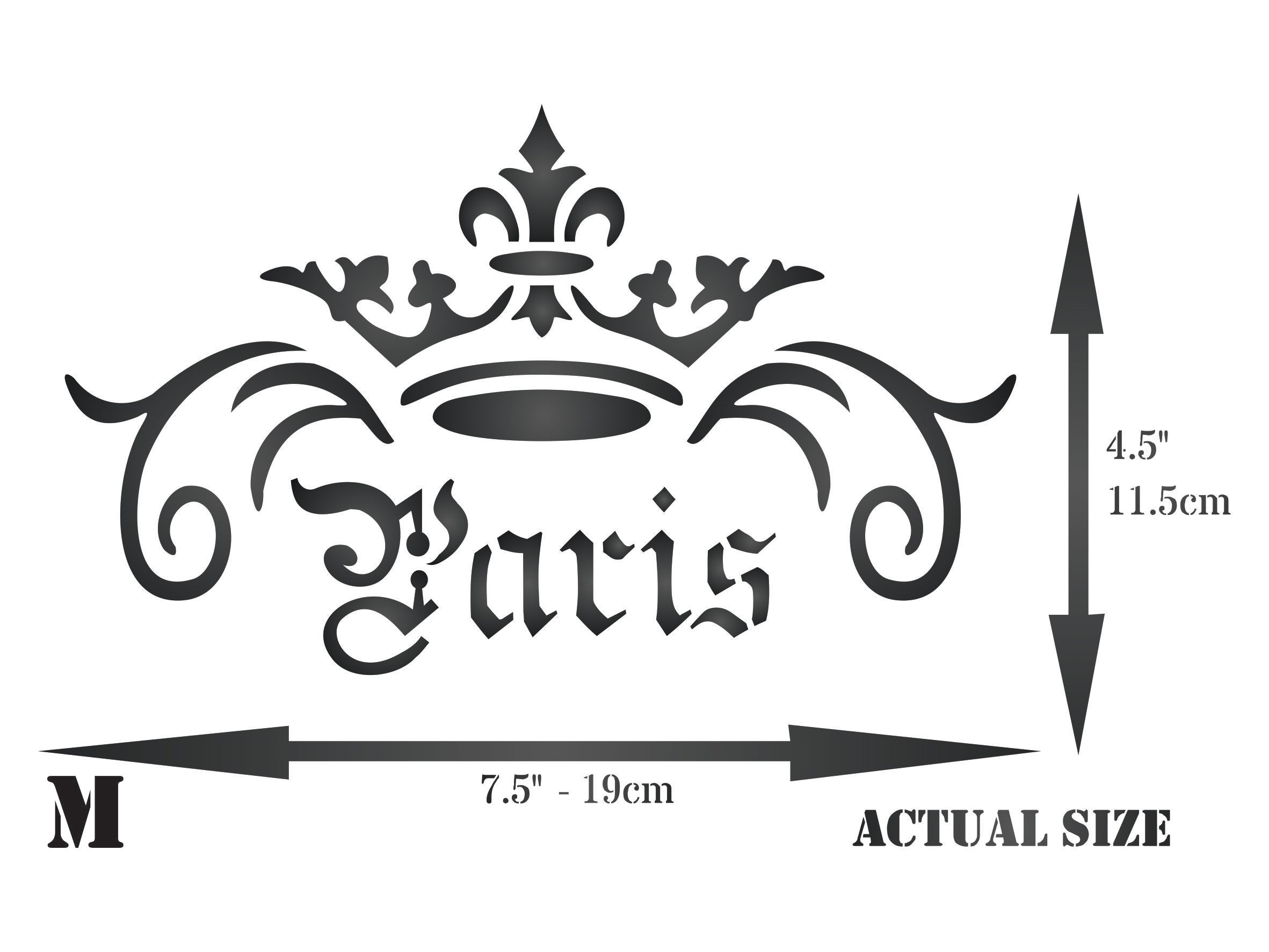 Paris Crown Stencil- Vintage French Themed Word