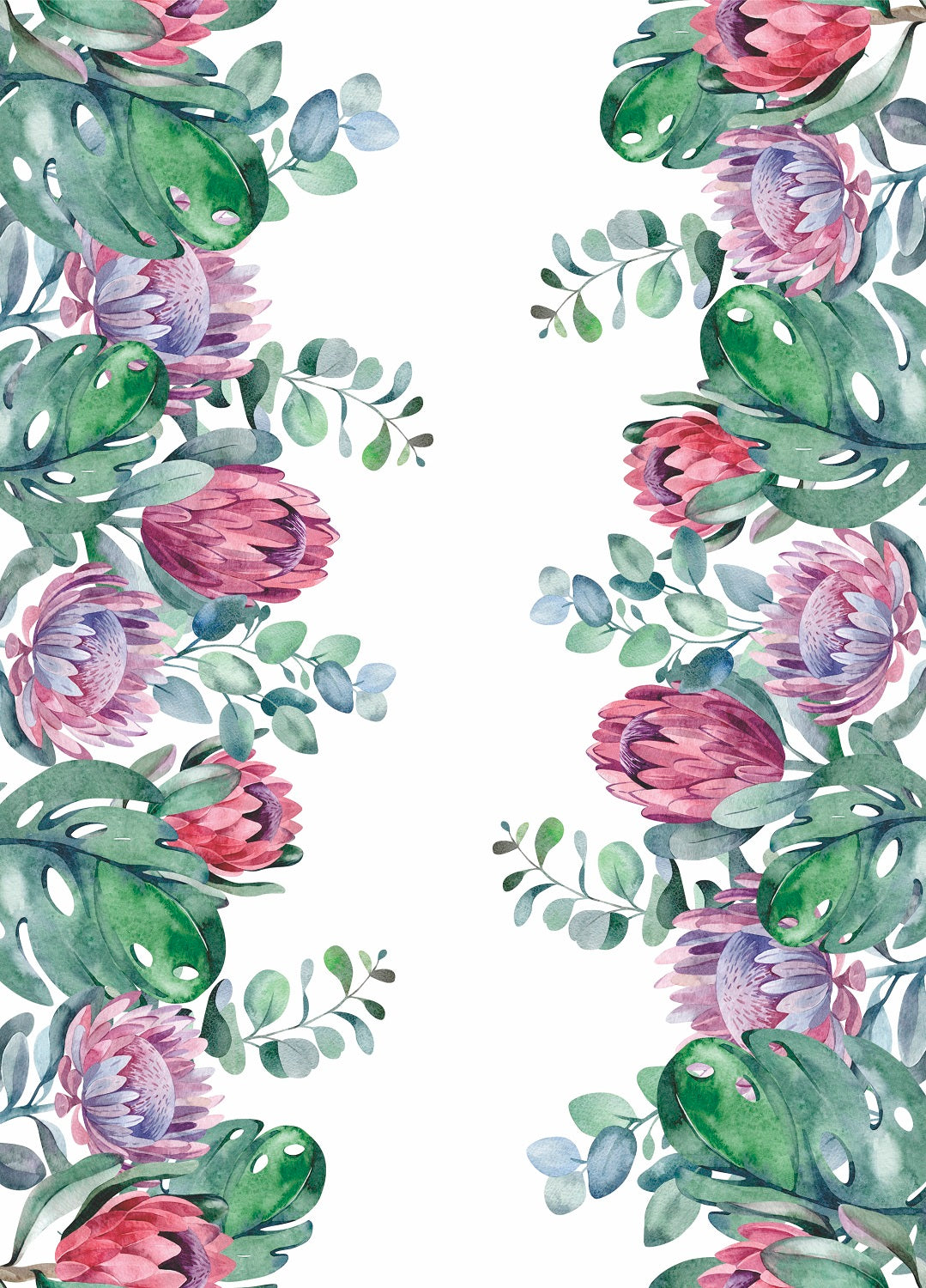 Protea Border Rice Paper- 3 Sheets Printed Mulberry Paper Border 36gsm