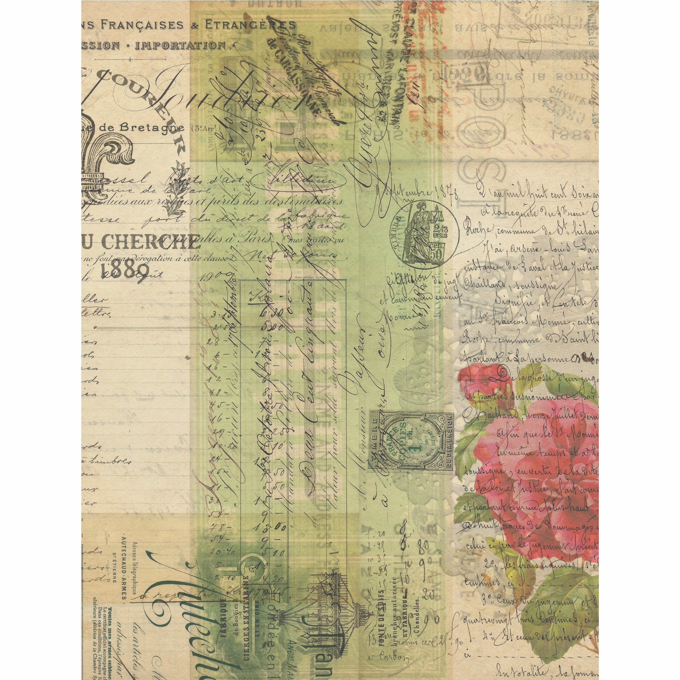 Ephemera Theme Rice Paper- 6 Unique Printed Mulberry Paper Images 30gsm