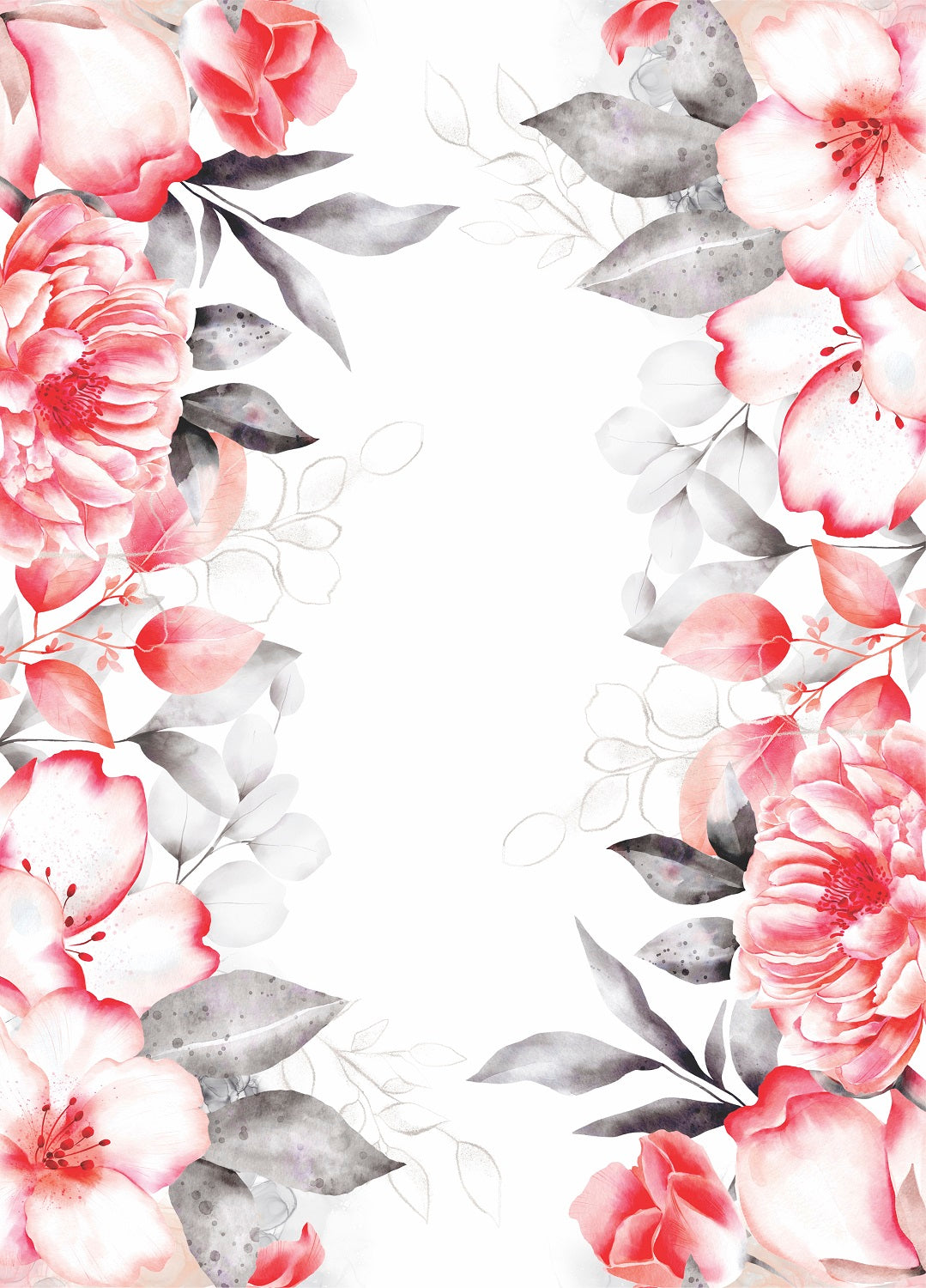 Red Grey Border Rice Paper- 3 Sheets Printed Mulberry Paper Border 36gsm