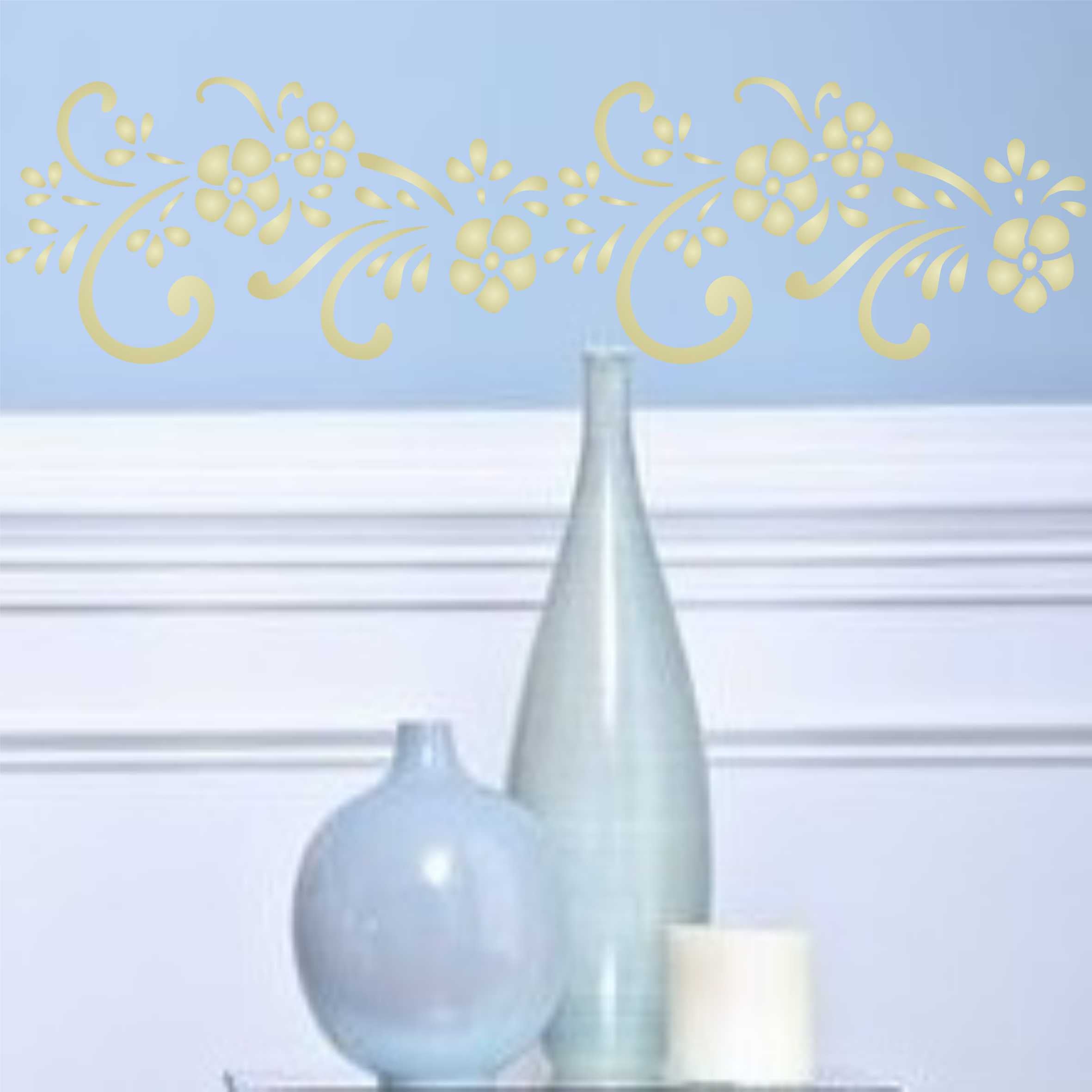 Swirly Flowers Stencil - Classic Floral Flower Border