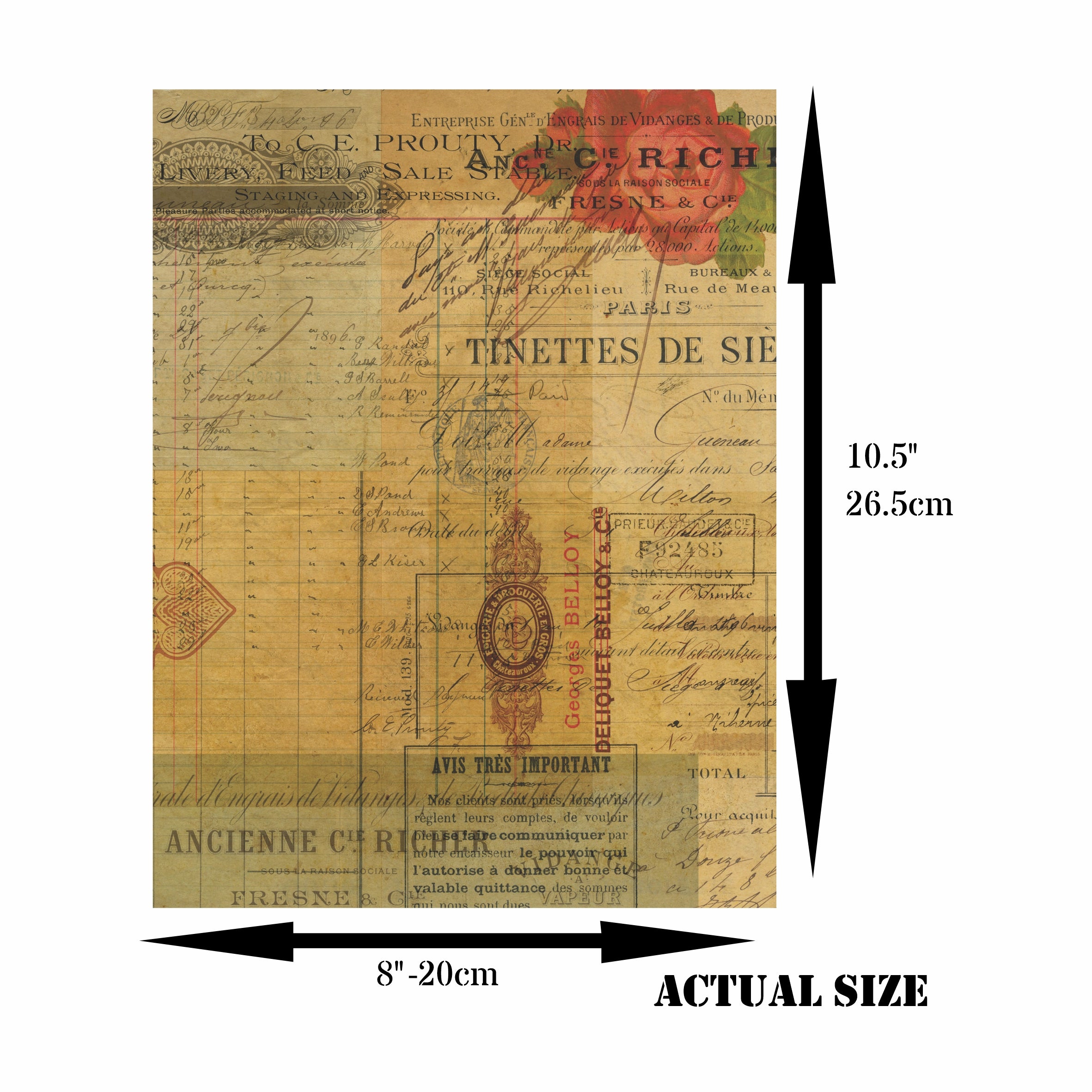 Ephemera Theme Rice Paper- 6 Unique Printed Mulberry Paper Images 30gsm