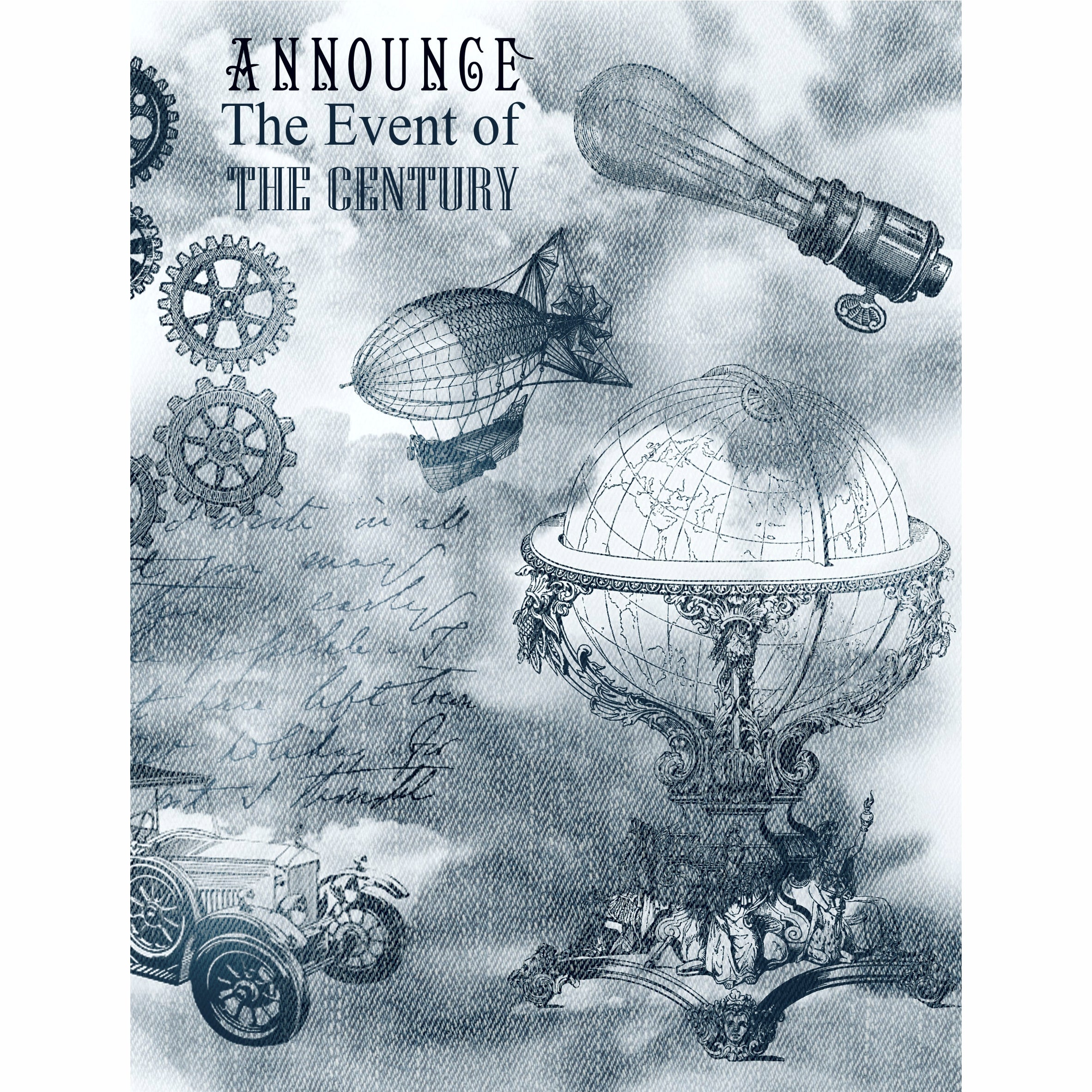 Denim Steampunk Rice Paper- 6 x Different Printed Mulberry Paper Images 30gsm