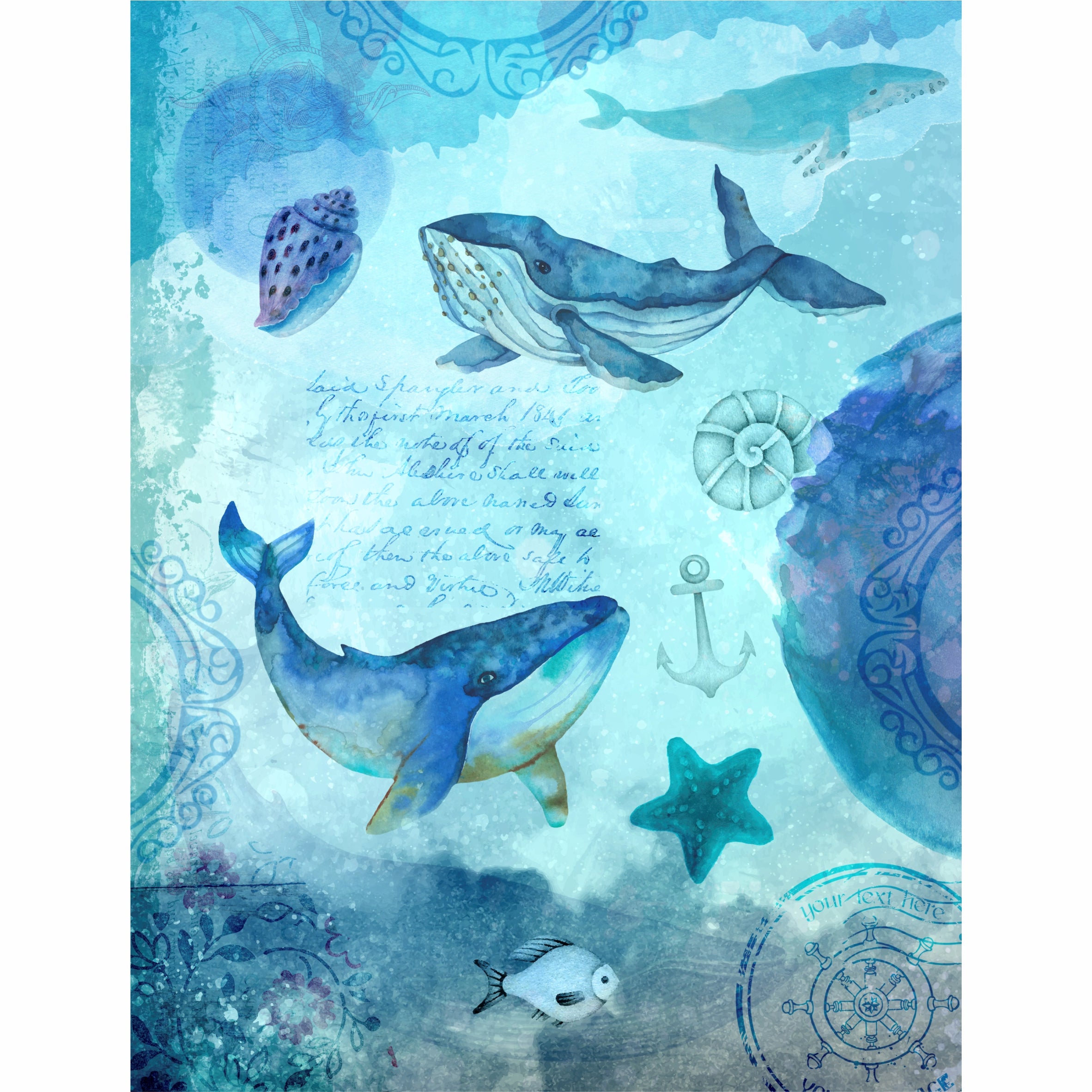 Sea Life Theme Rice Paper- 6 x Different Printed Mulberry Paper Images 30gsm
