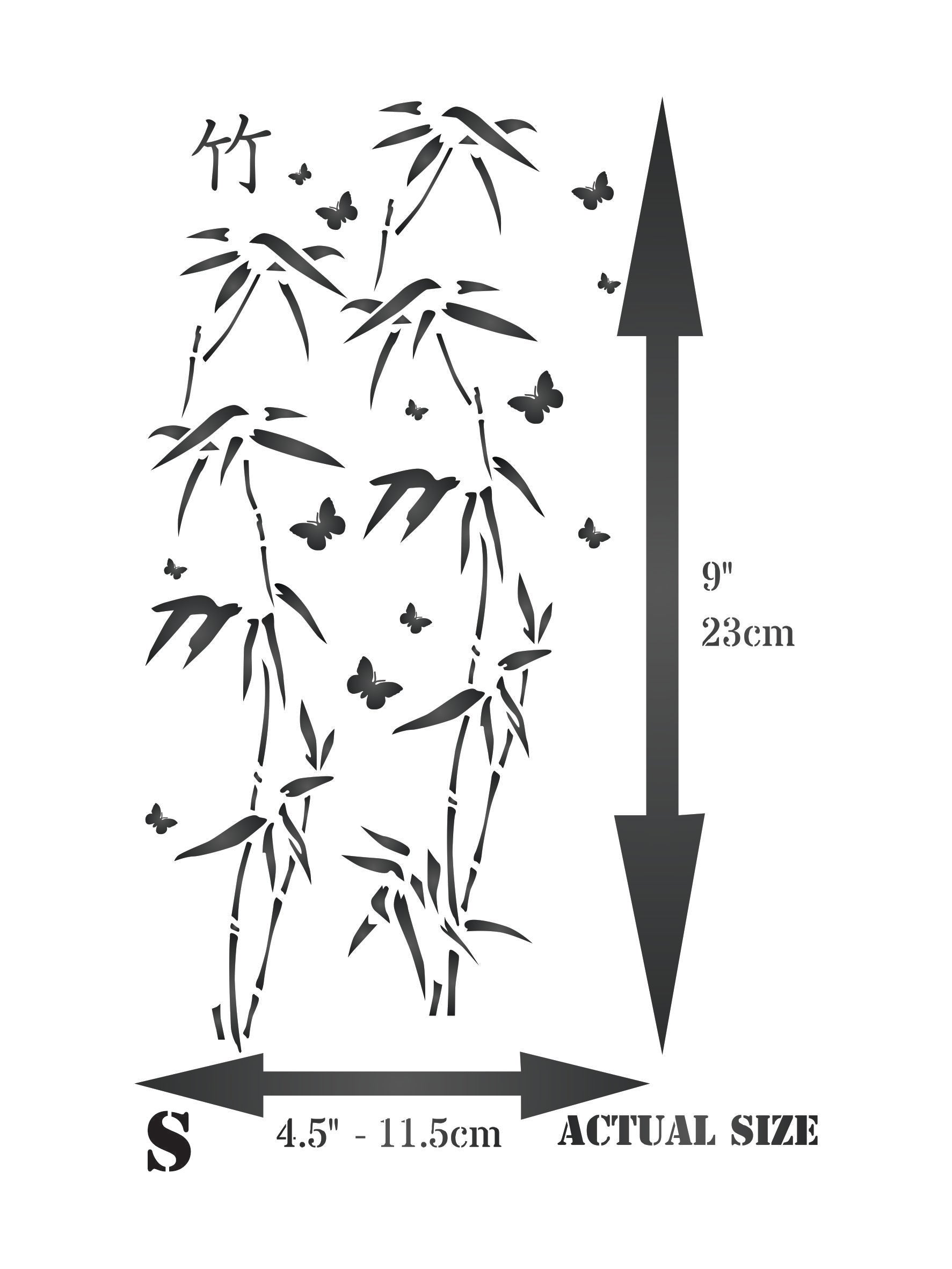 Japanese Bamboo Stencil - Classic Oriental Plant Leaves Butterfly