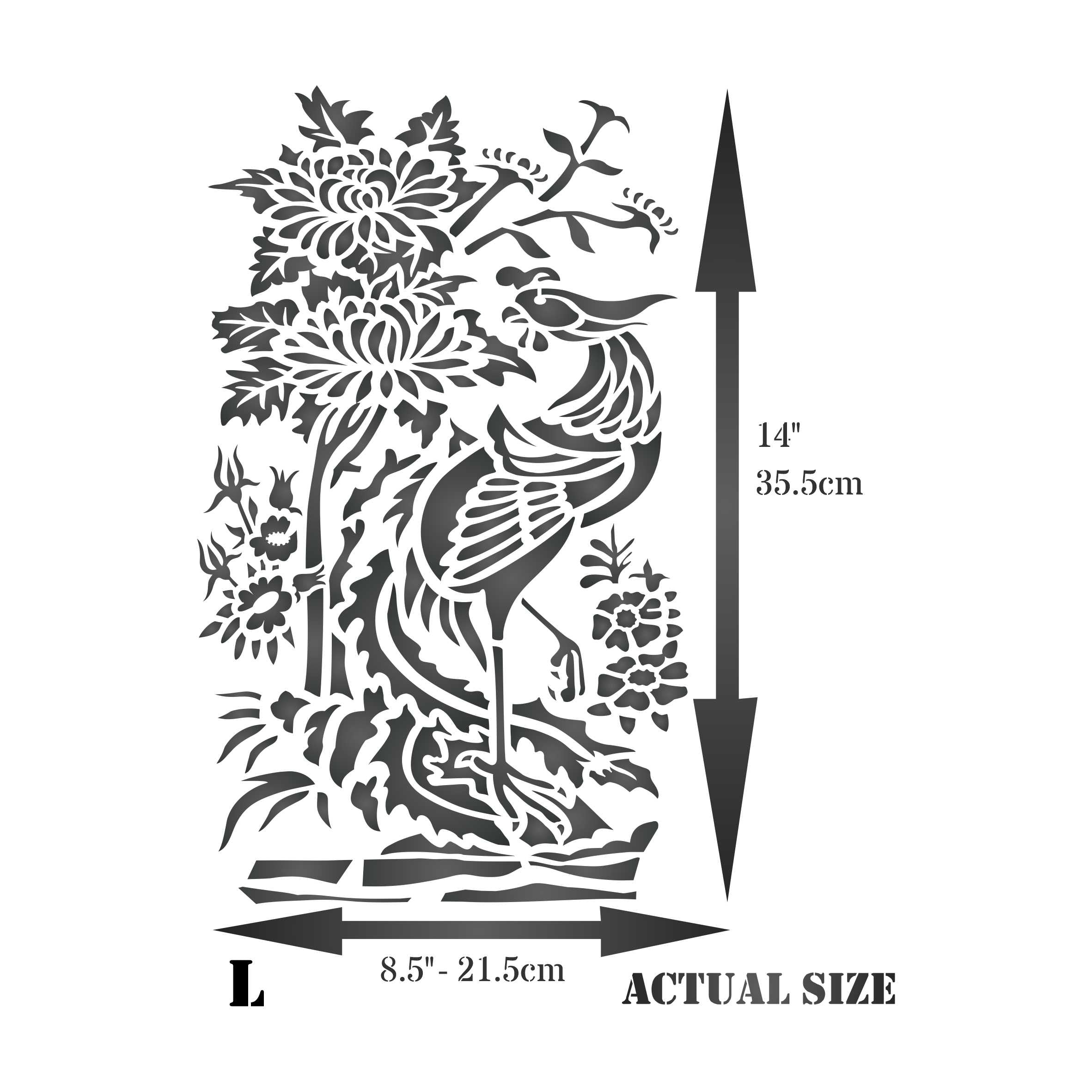 Oriental Pheasant Stencil - Traditional Asian Chinese Bird with Flowers