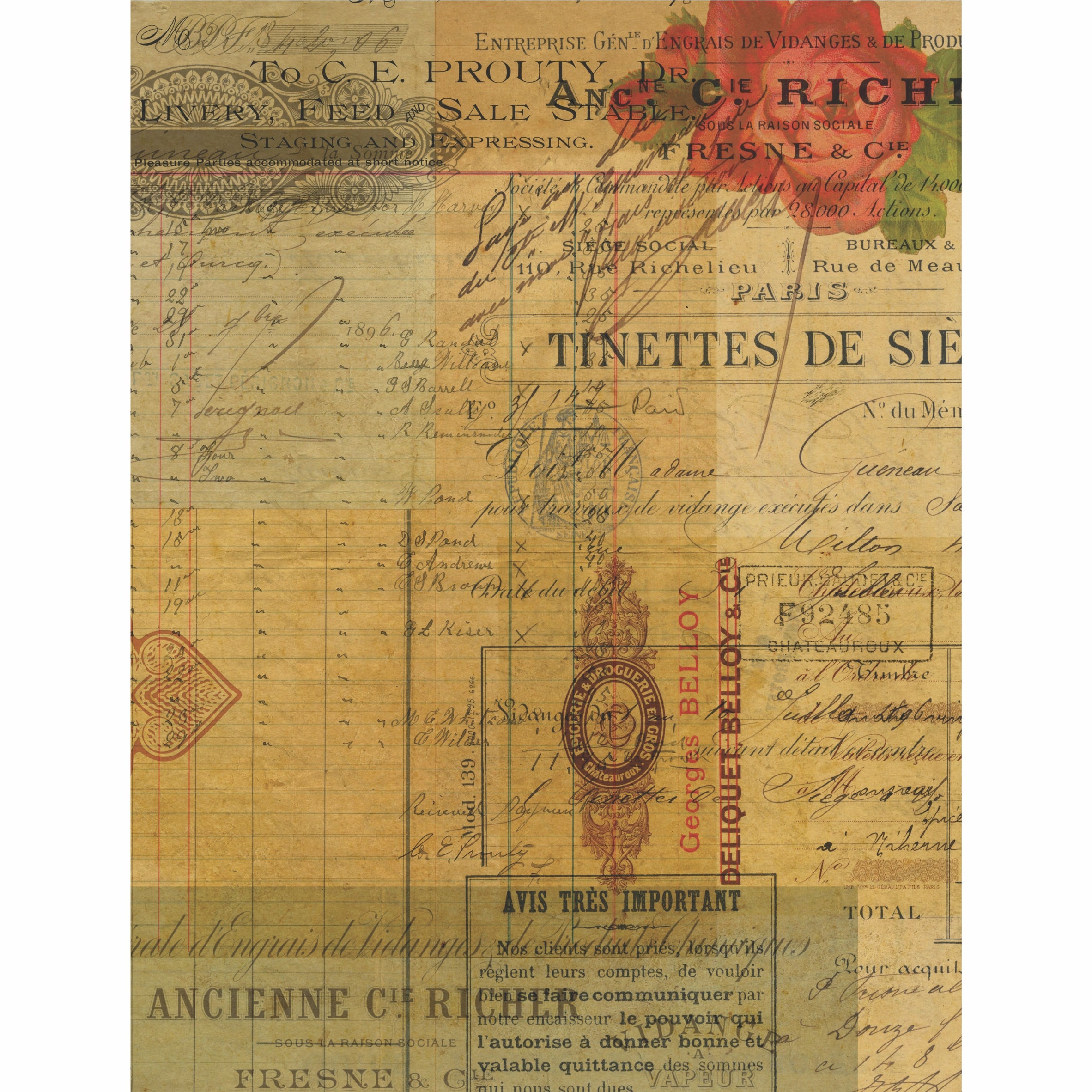 Ephemera Theme Rice Paper- 6 Unique Printed Mulberry Paper Images 30gsm