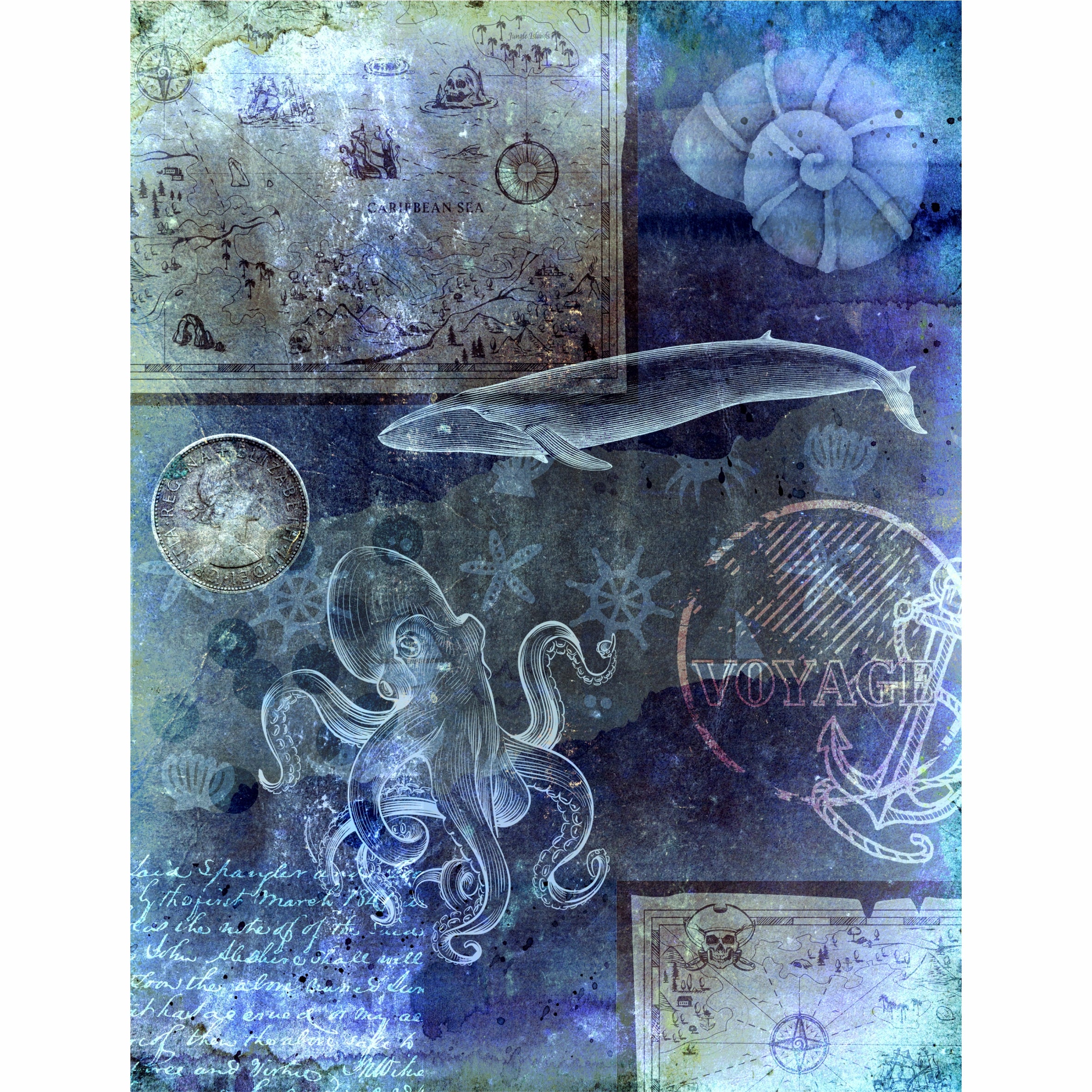 Sea Life Theme Rice Paper- 6 x Different Printed Mulberry Paper Images 30gsm