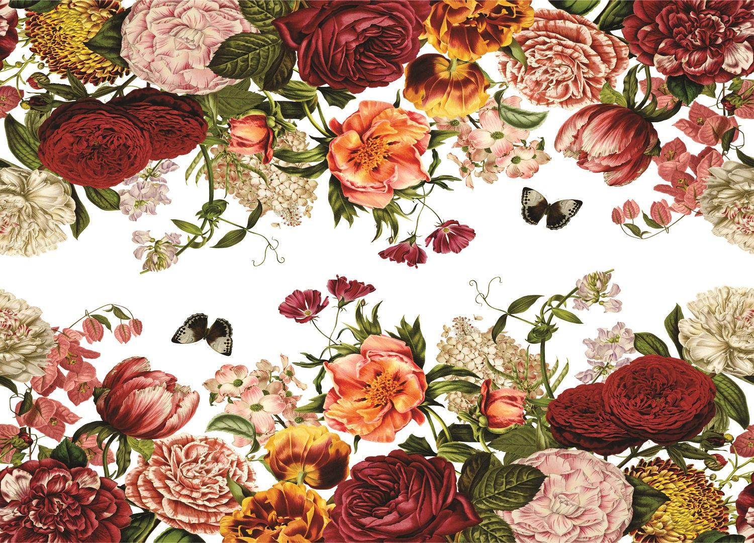 Red Rose Border Rice Paper- 3 Sheets Printed Mulberry Paper Border 36gsm