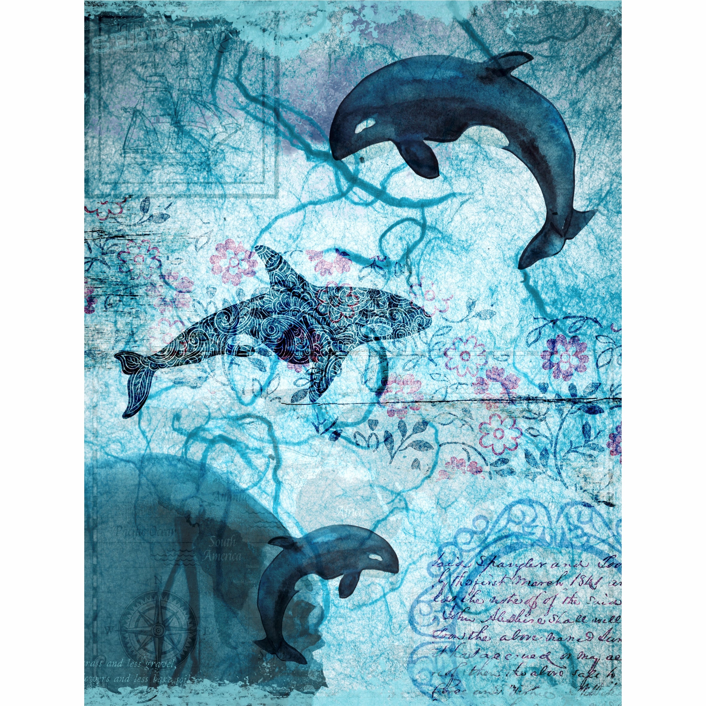 Sea Life Theme Rice Paper- 6 x Different Printed Mulberry Paper Images 30gsm