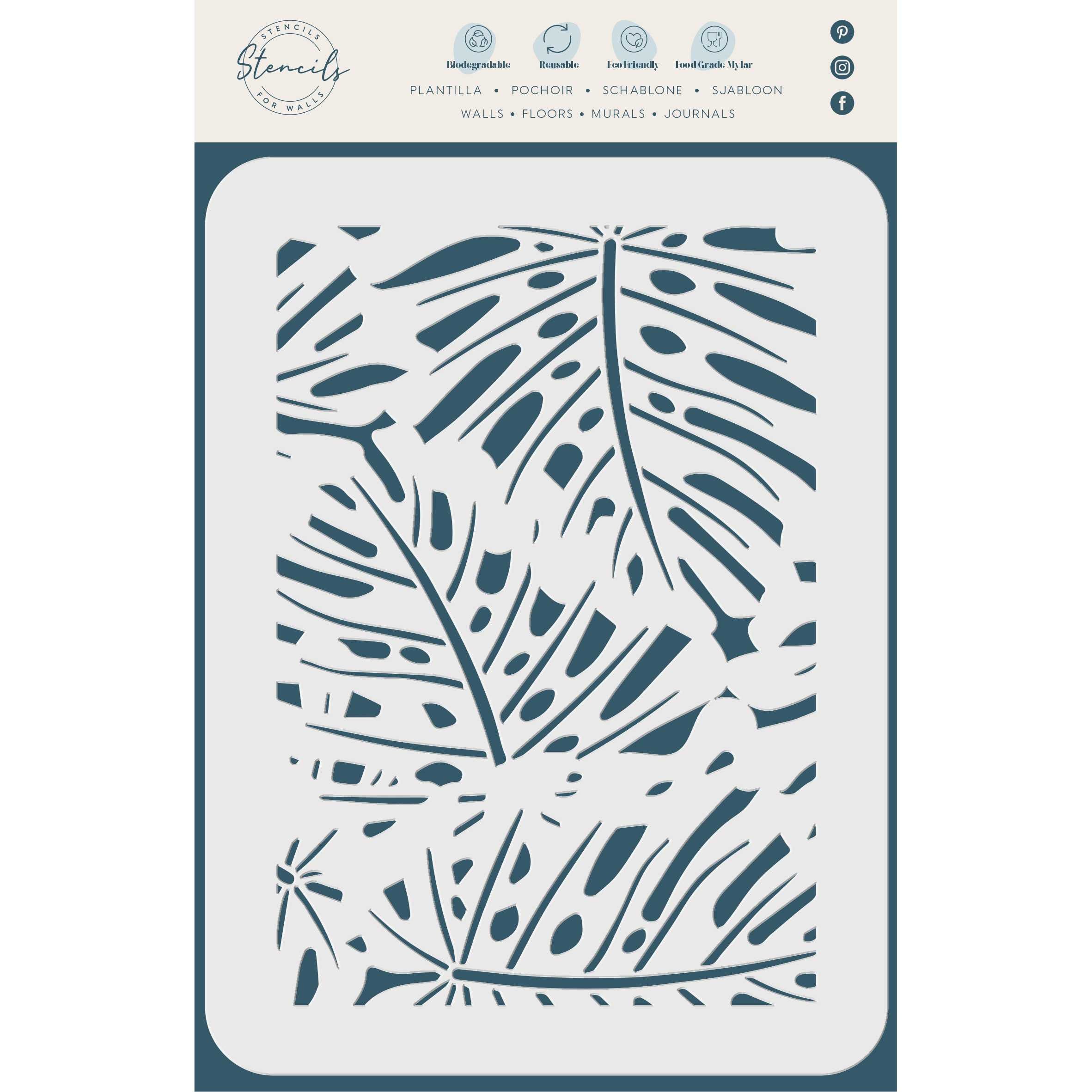 Monstera Layering Stencil- Grunge Tropical Leaf Mask use to Add Texture