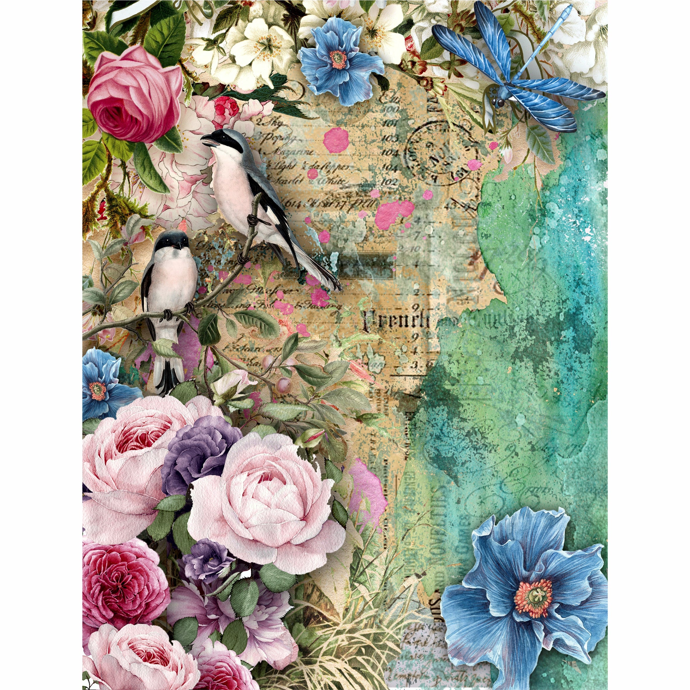 Rose Theme Rice Paper- 6 x Different Printed Mulberry Paper Images 30gsm