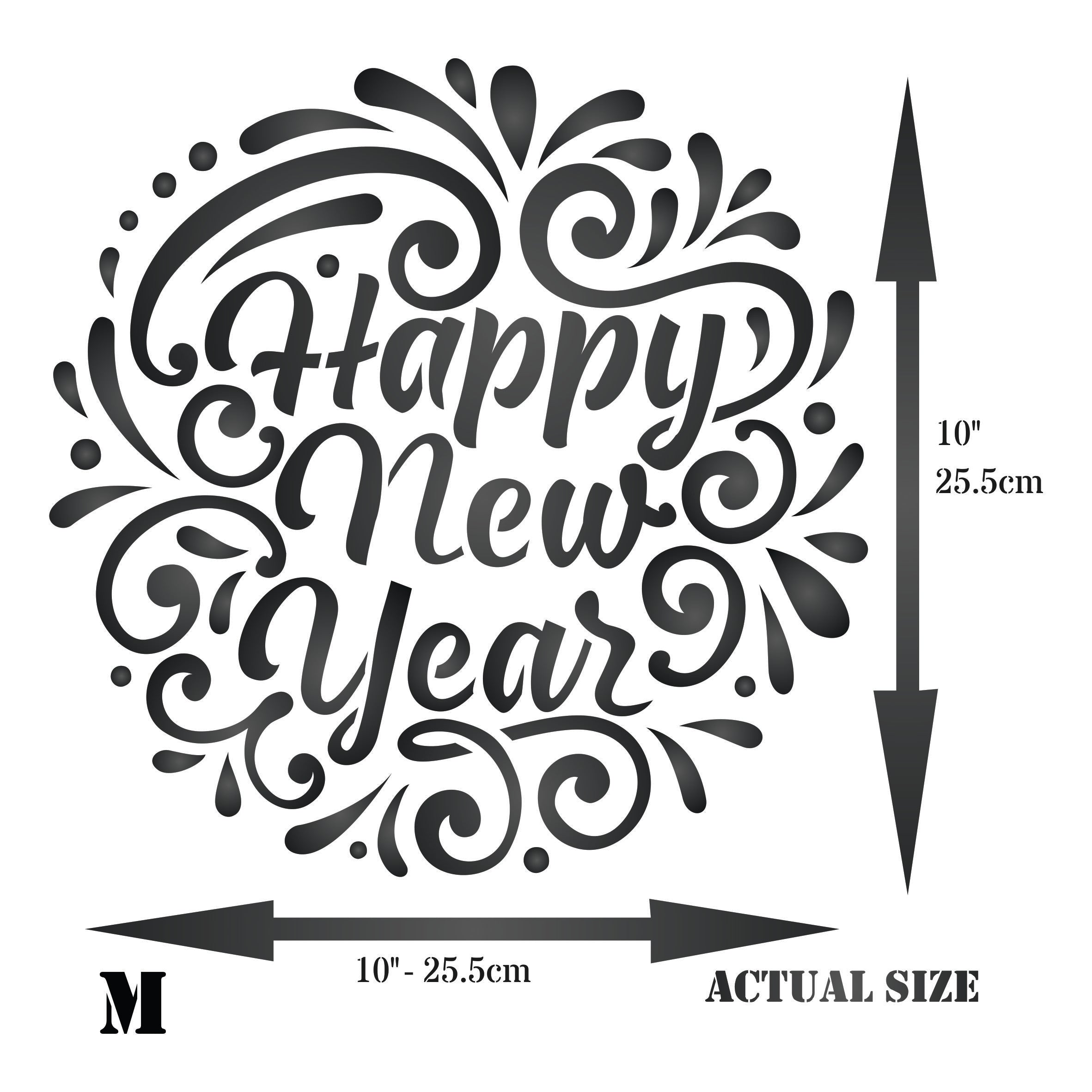 Happy New Year Stencil - New Year Sign Words