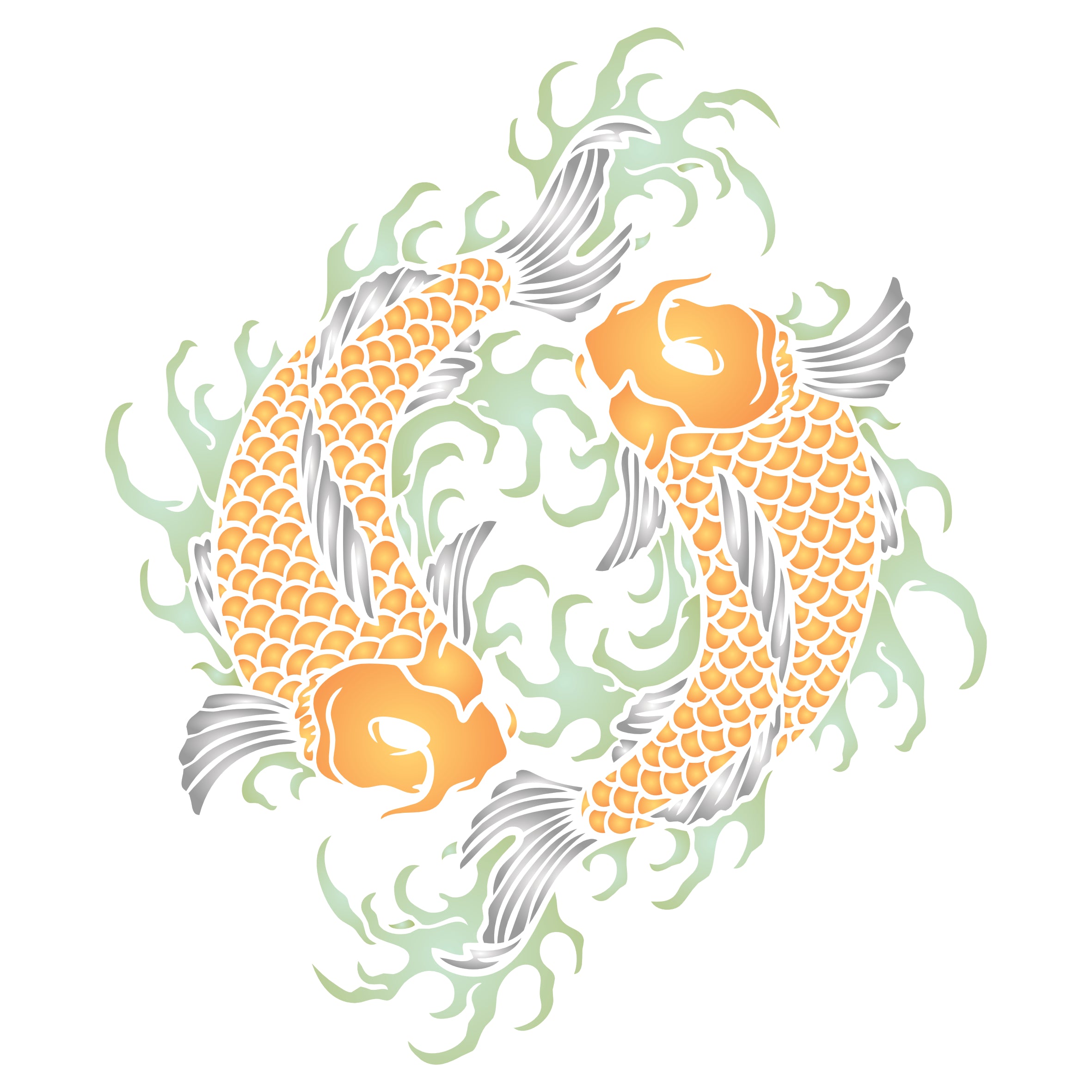 Japanese Koi Mandala Stencil - Koi Mandala Carp Harmony Yin Yang