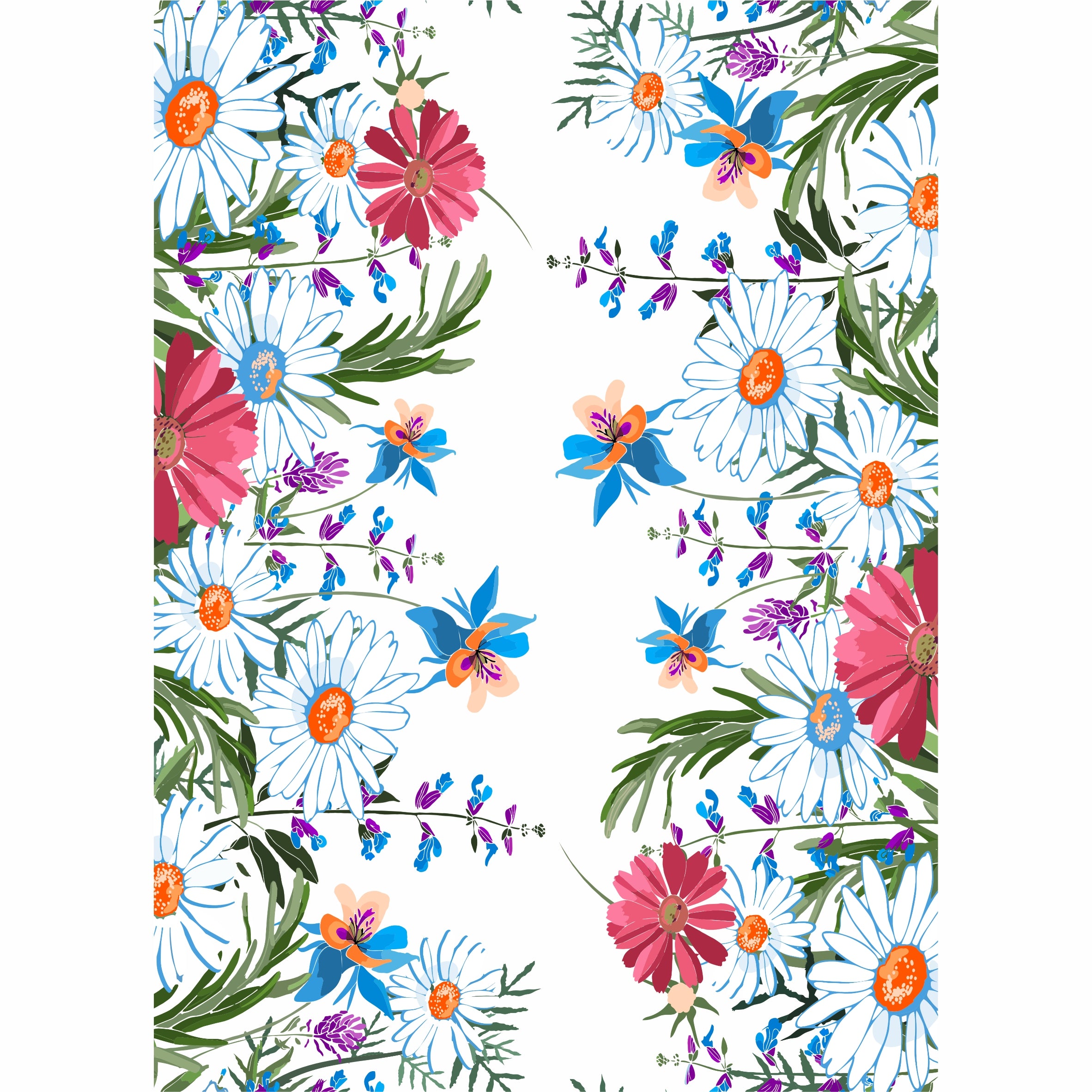 Daisy Border Rice Paper- 3 Sheets Printed Mulberry Paper Border 36gsm