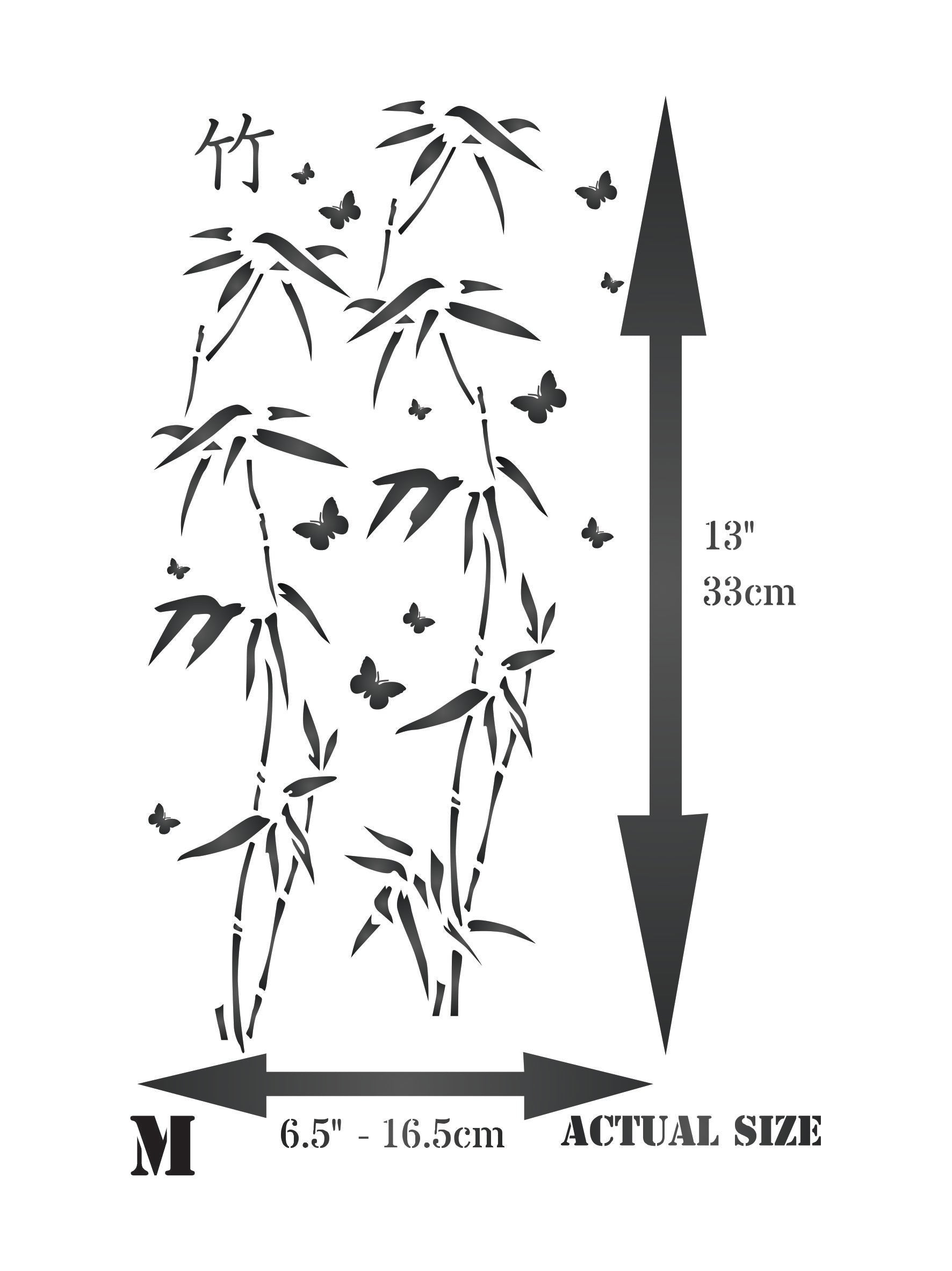 Japanese Bamboo Stencil - Classic Oriental Plant Leaves Butterfly