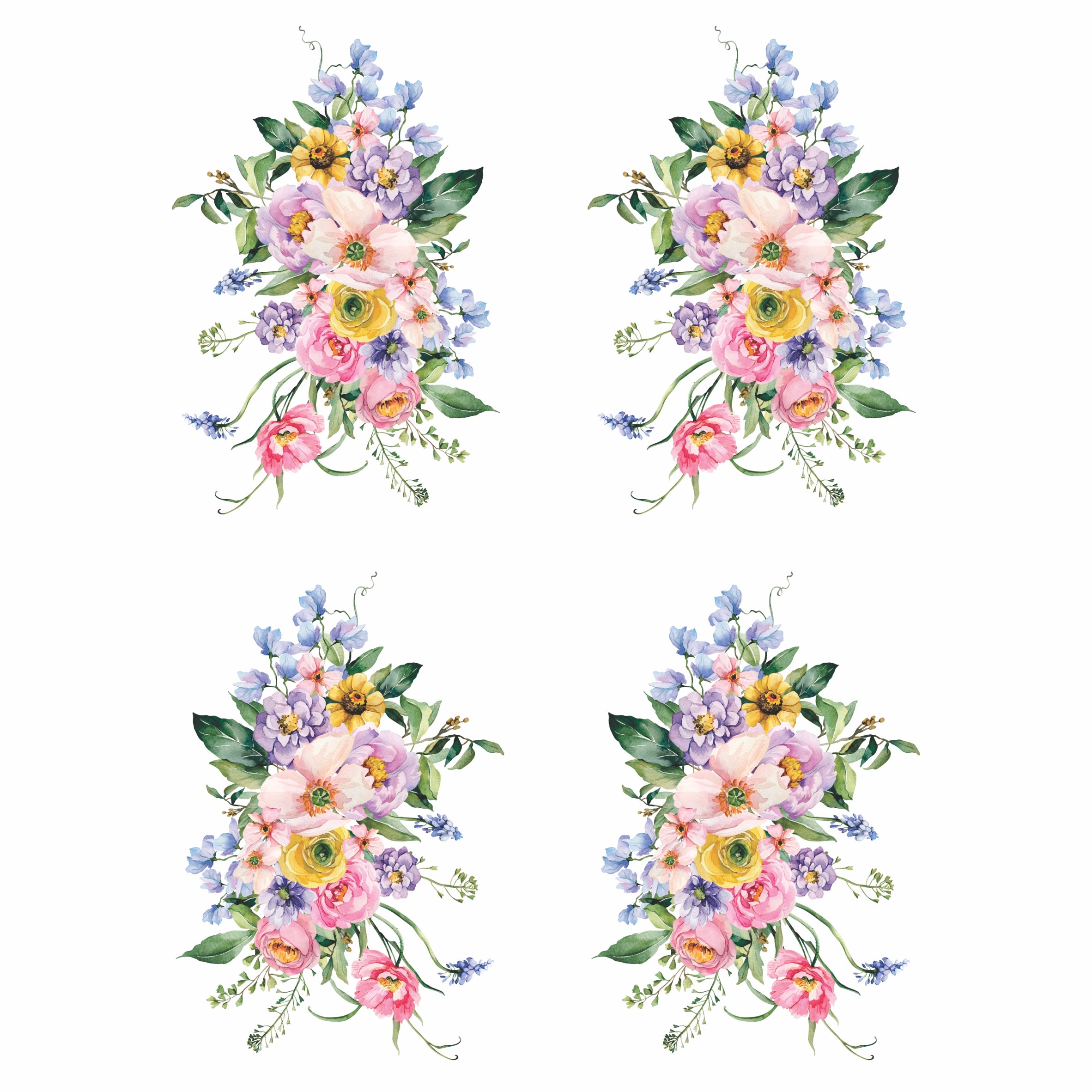 Pastel Bouquet Rice Paper- 6x 1 Bouquet Printed in 2 Sizes on 30gsm