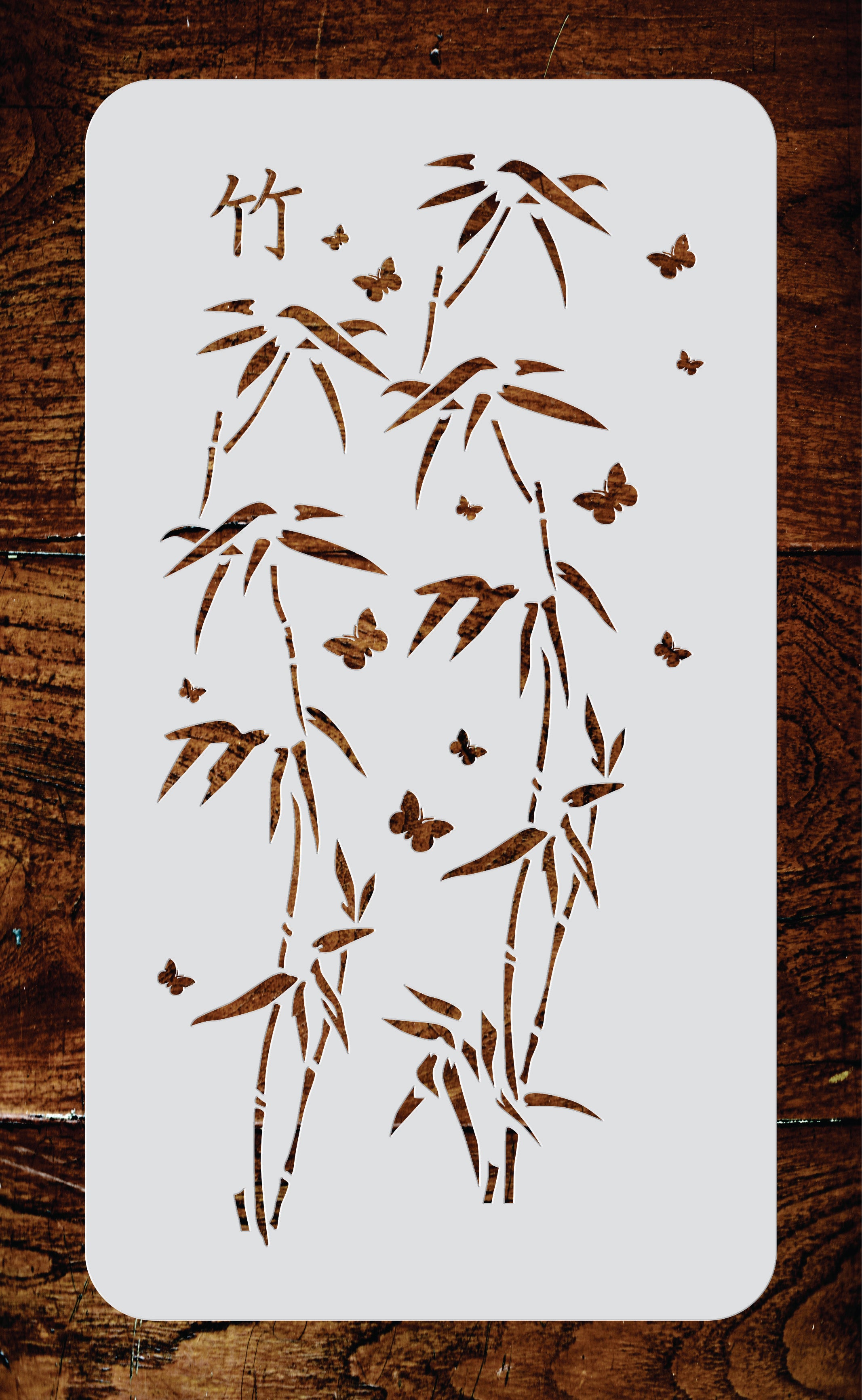 Japanese Bamboo Stencil - Classic Oriental Plant Leaves Butterfly