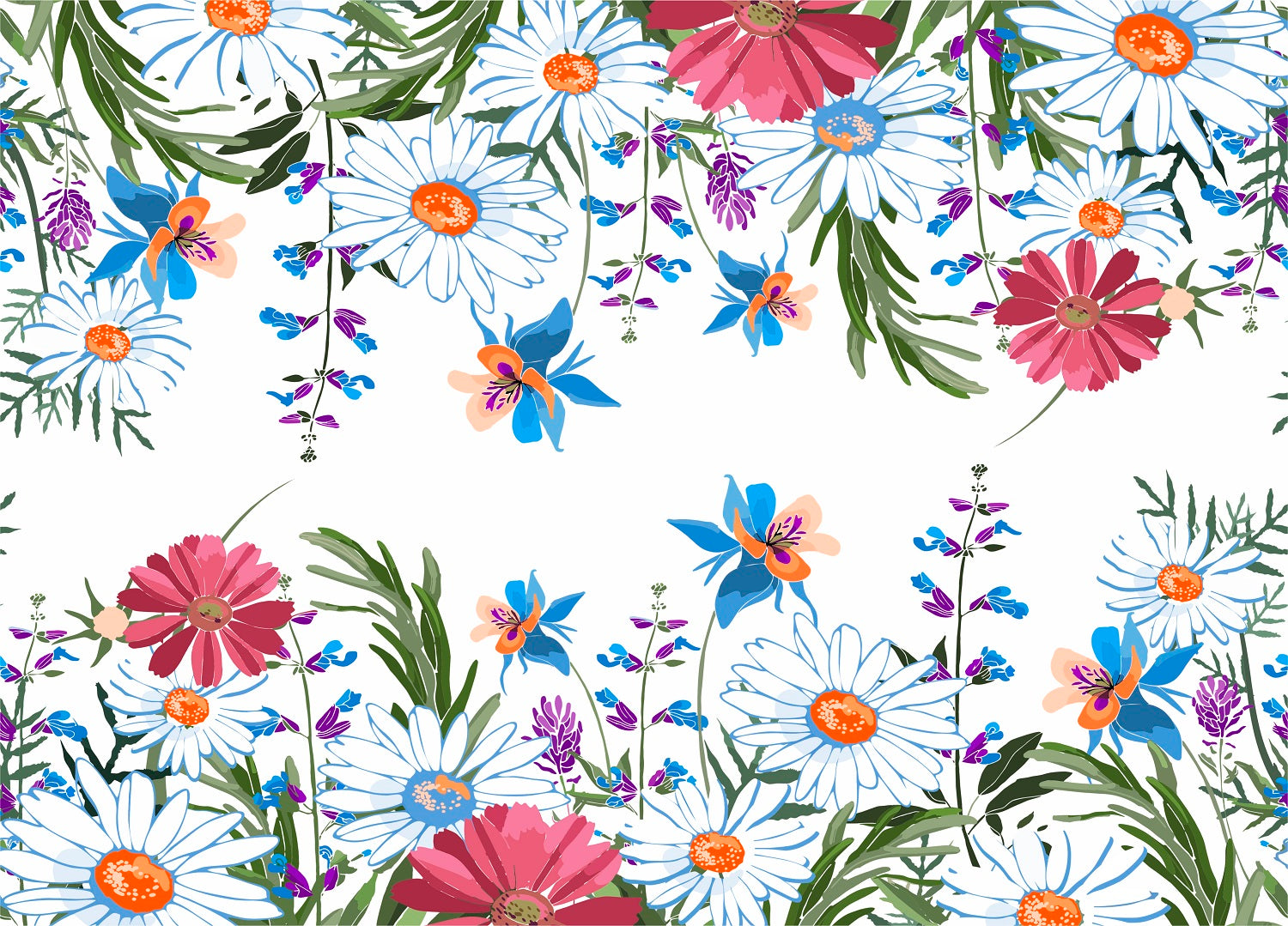 Daisy Border Rice Paper- 3 Sheets Printed Mulberry Paper Border 36gsm