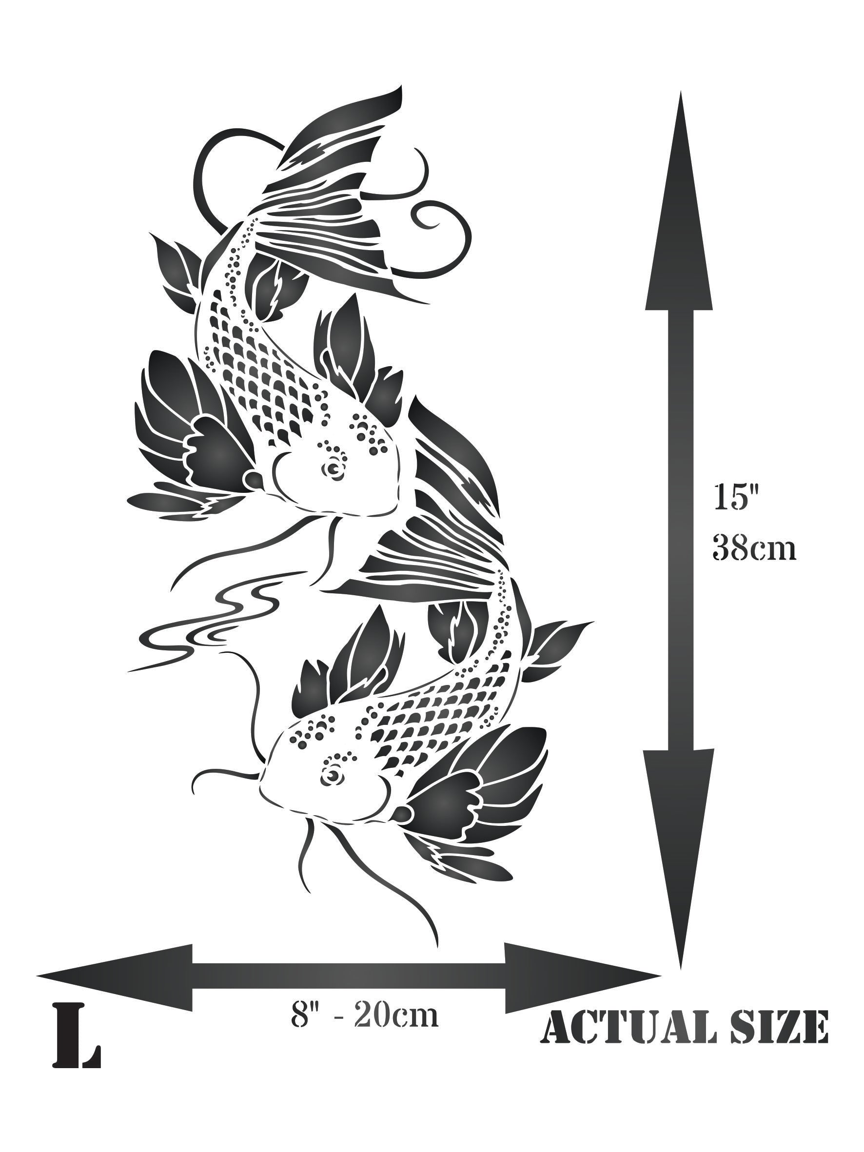 Koi Fish Stencil - Asian Oriental Carp Fish Animal Pond Water