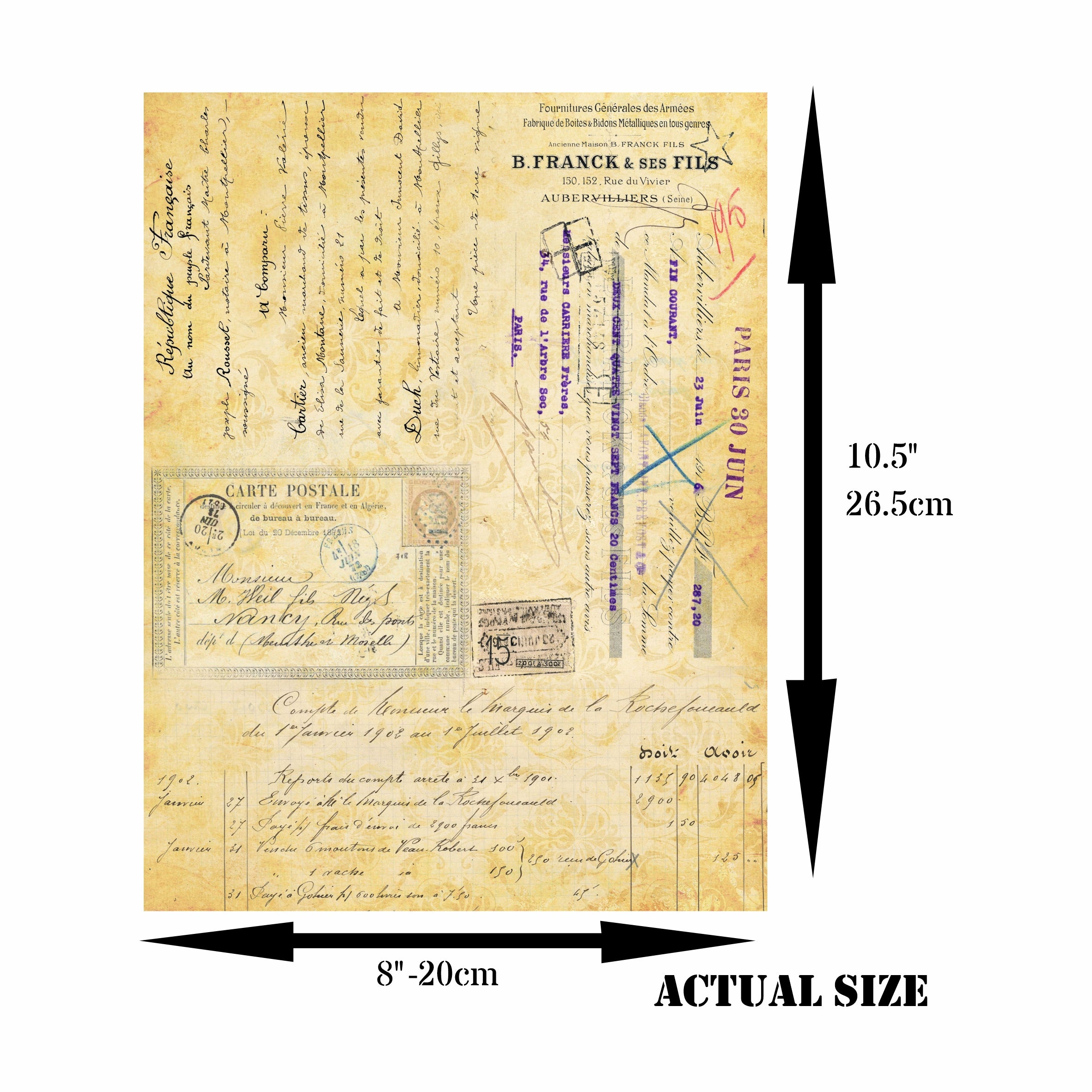 Script Background Rice Paper- 7 x Printed Mulberry Paper Images 30gsm