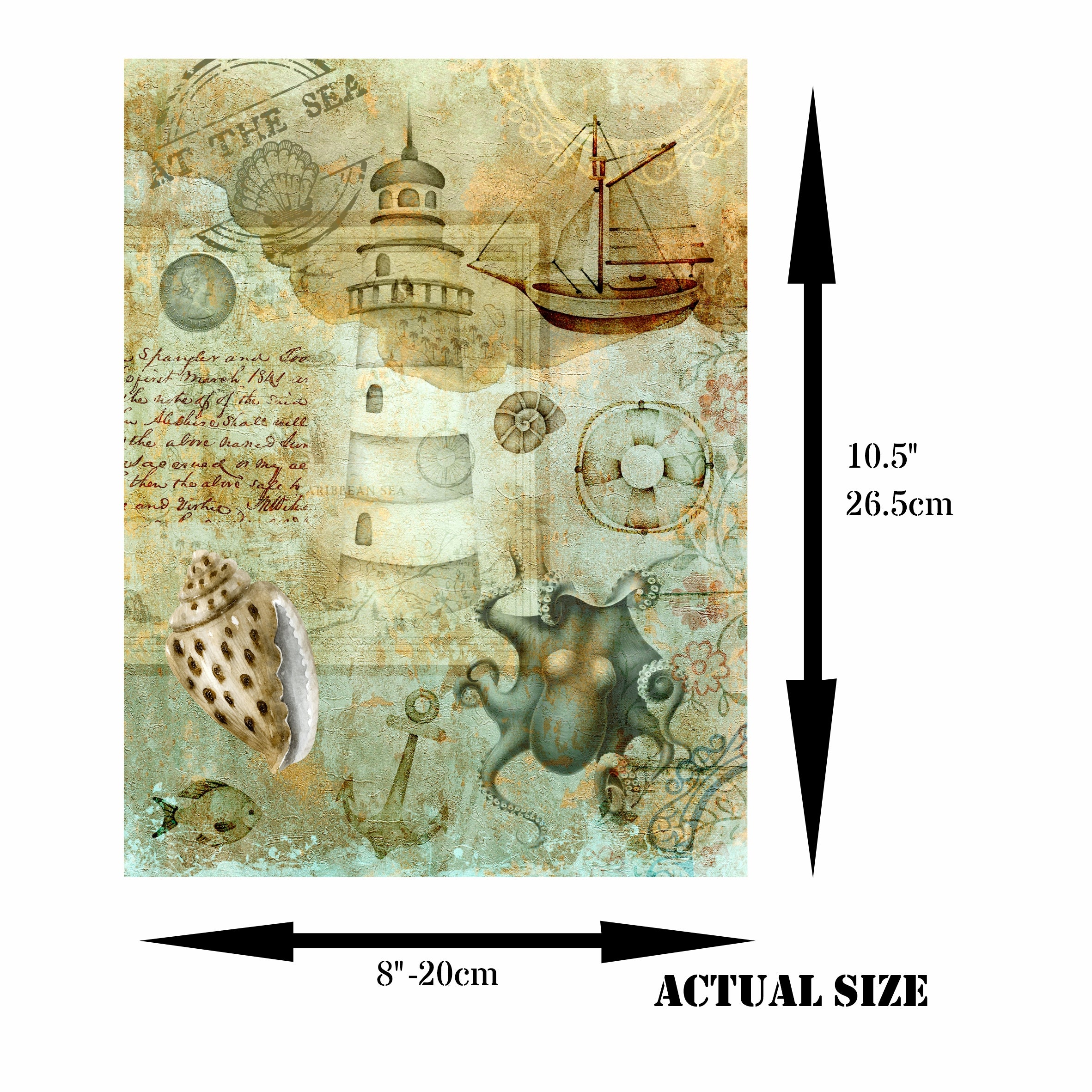 Sea Life Theme Rice Paper- 6 x Different Printed Mulberry Paper Images 30gsm