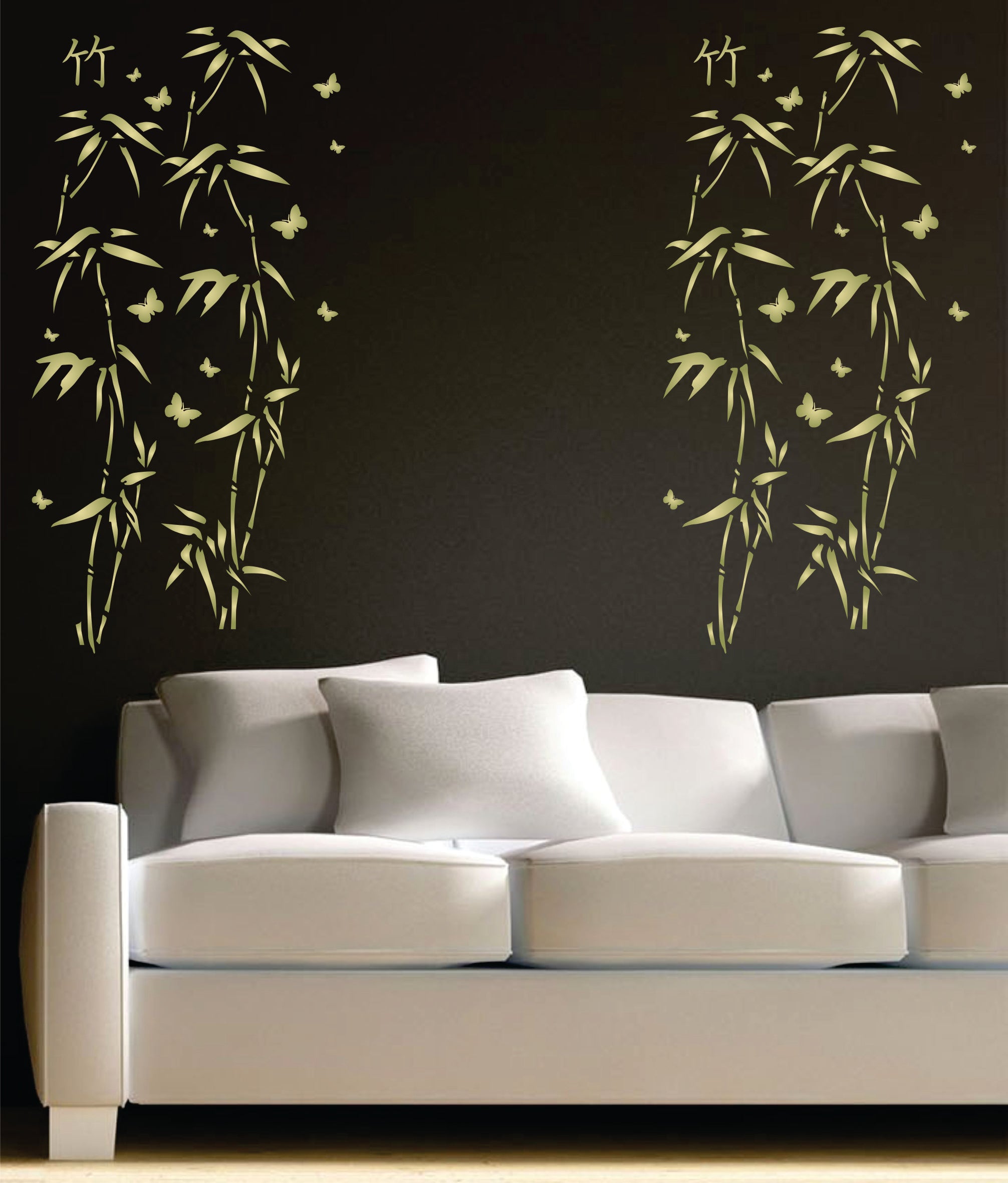 Japanese Bamboo Stencil - Classic Oriental Plant Leaves Butterfly