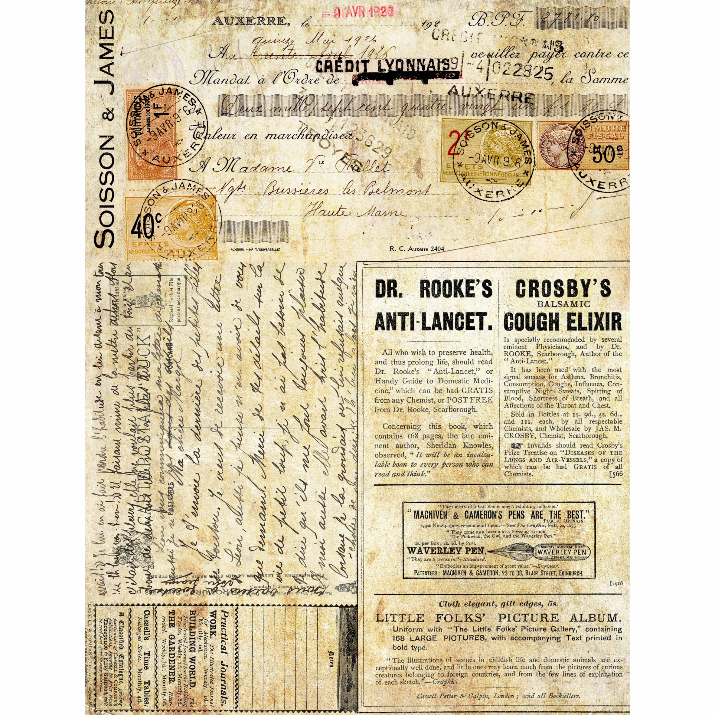 Script Background Rice Paper- 7 x Printed Mulberry Paper Images 30gsm