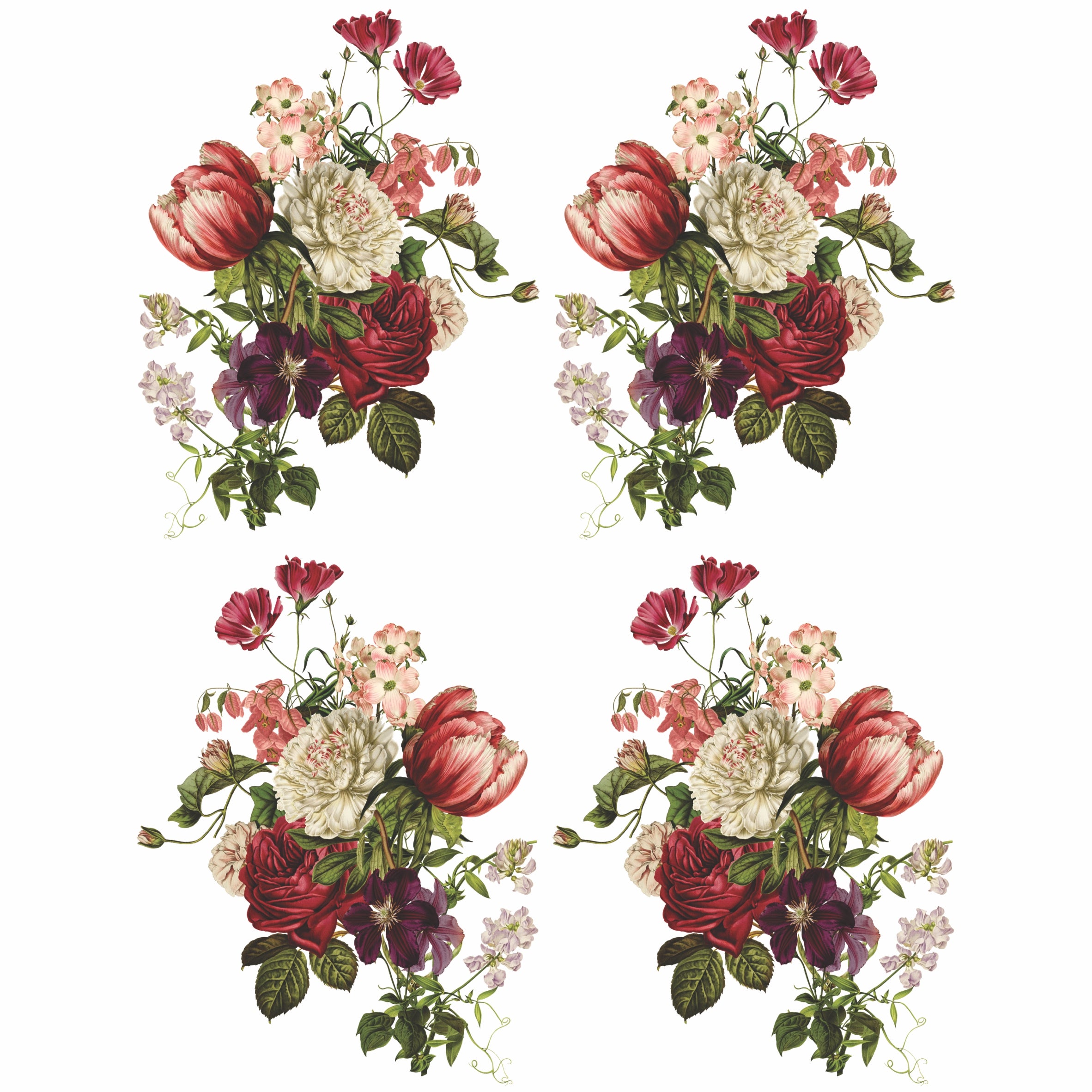 Burgundy Rose Bouquet Rice Paper- 6x 1 Bouquet Printed in 2 Sizes on 30gsm