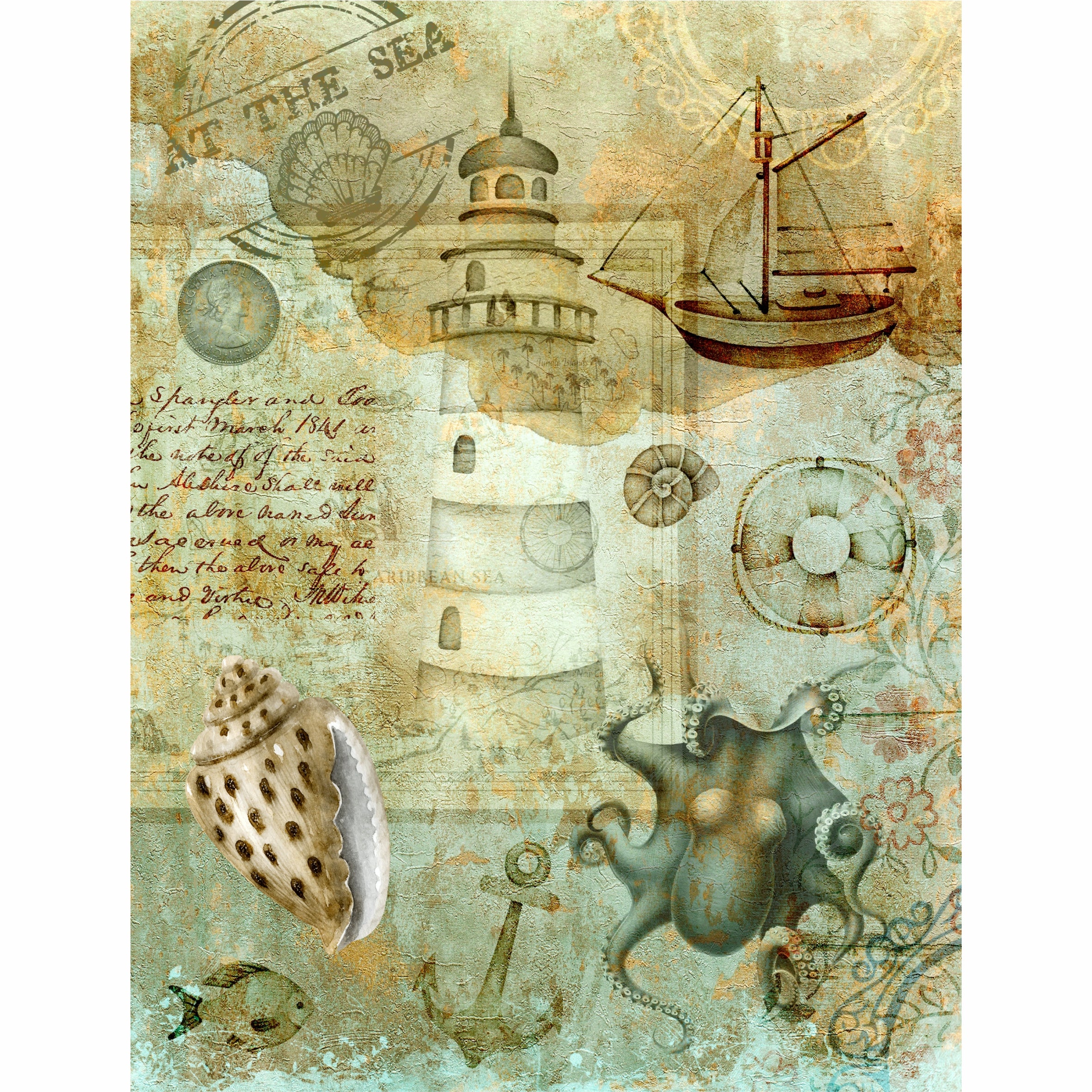 Sea Life Theme Rice Paper- 6 x Different Printed Mulberry Paper Images 30gsm