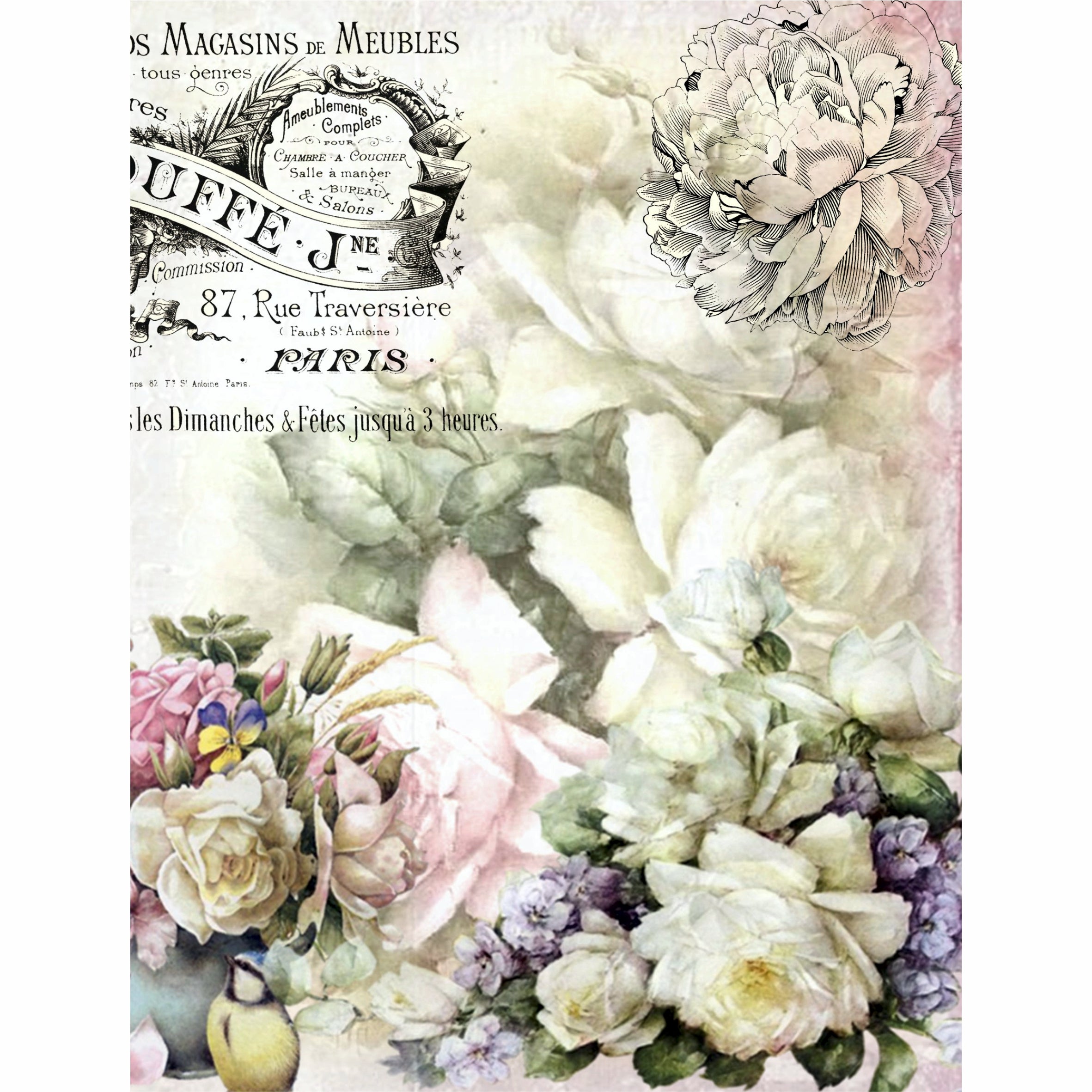 Rose Theme Rice Paper- 6 x Different Printed Mulberry Paper Images 30gsm