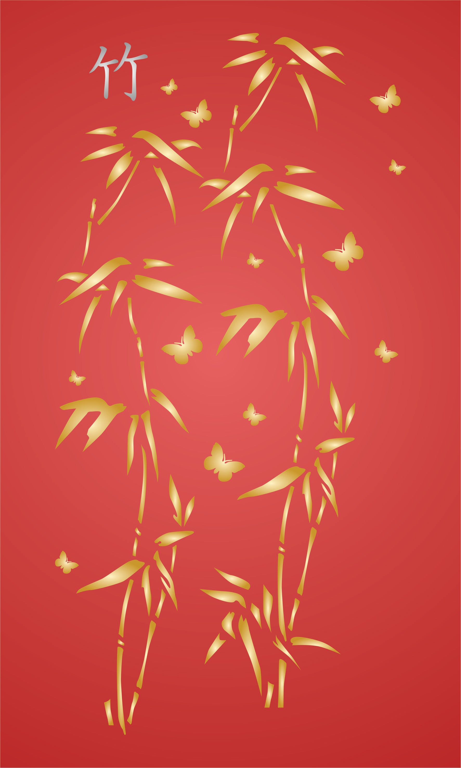 Japanese Bamboo Stencil - Classic Oriental Plant Leaves Butterfly