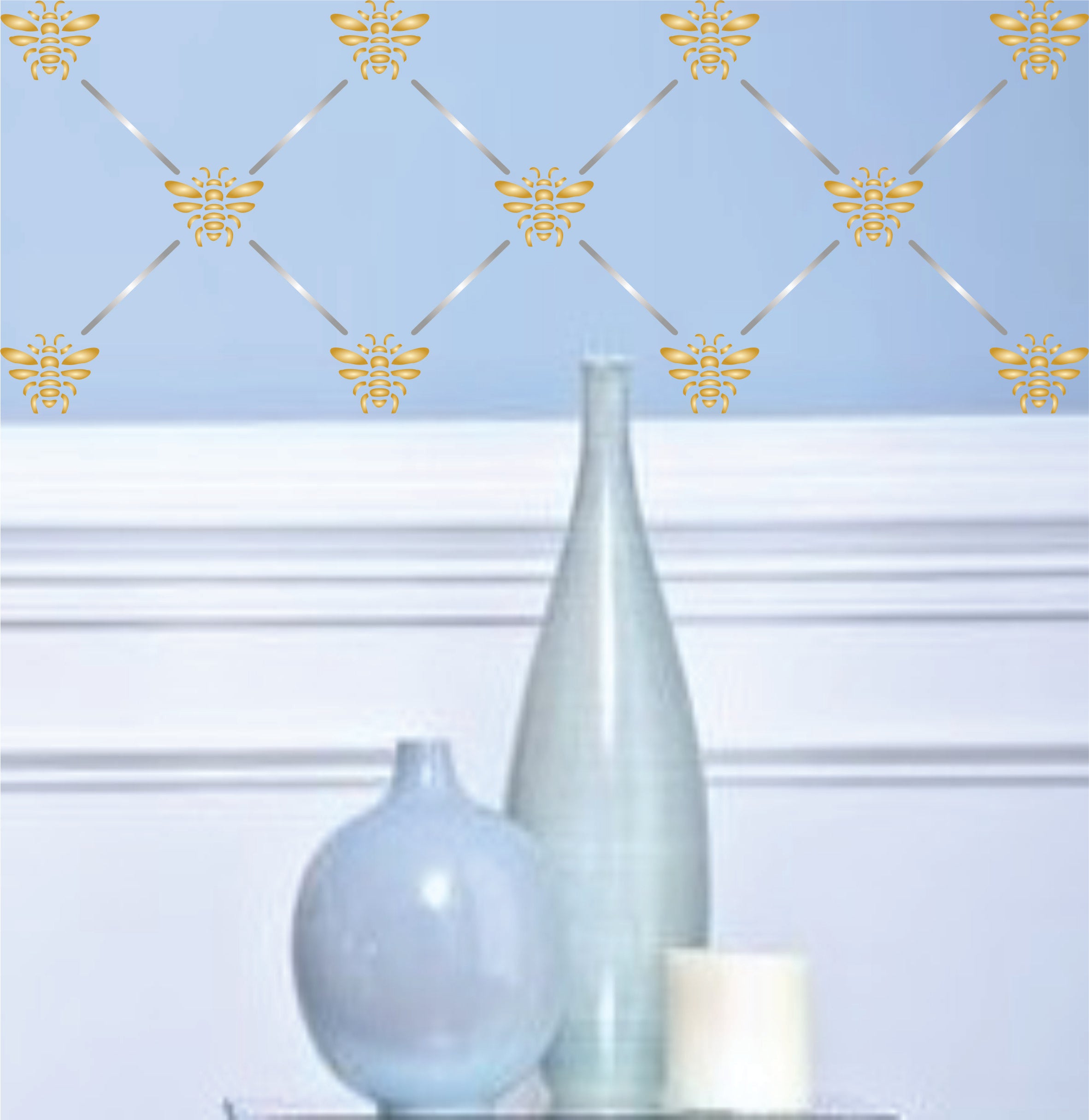 French Bee Trellis Stencil - Classic Allover Insect Lattice