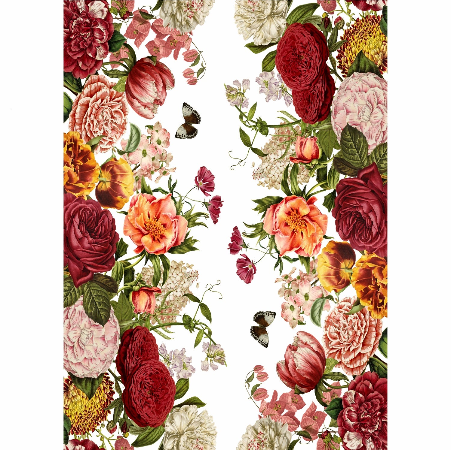 Red Rose Border Rice Paper- 3 Sheets Printed Mulberry Paper Border 36gsm