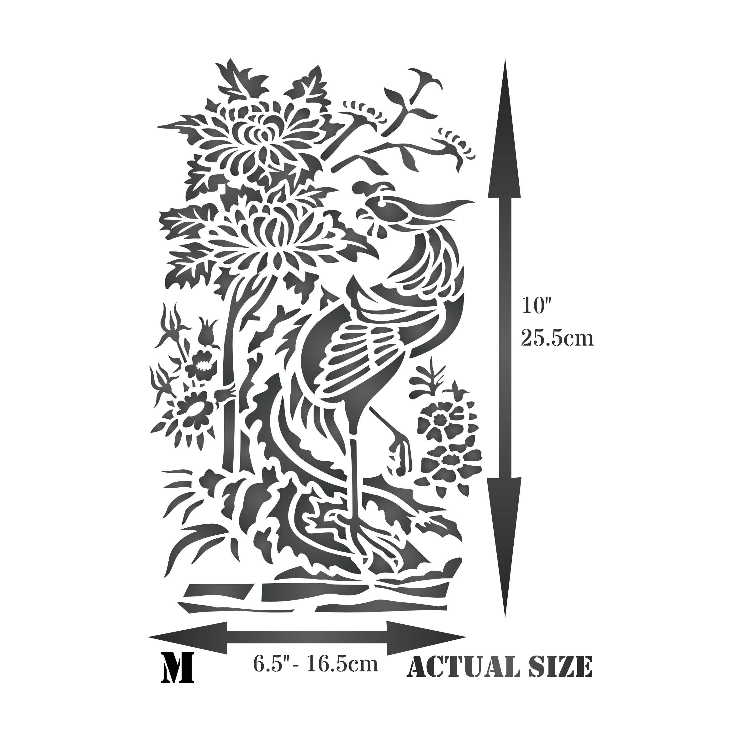 Oriental Pheasant Stencil - Traditional Asian Chinese Bird with Flowers