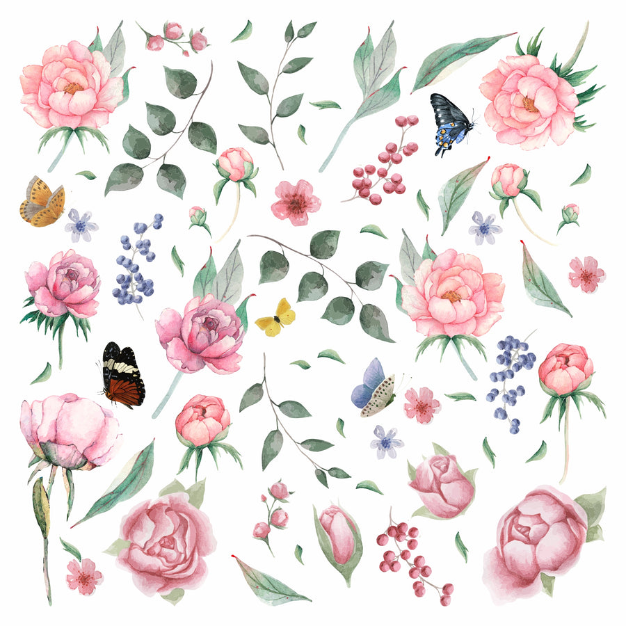 Peony Transfers-Dry Rub-On Transfer for Furniture Crafts Decoupage