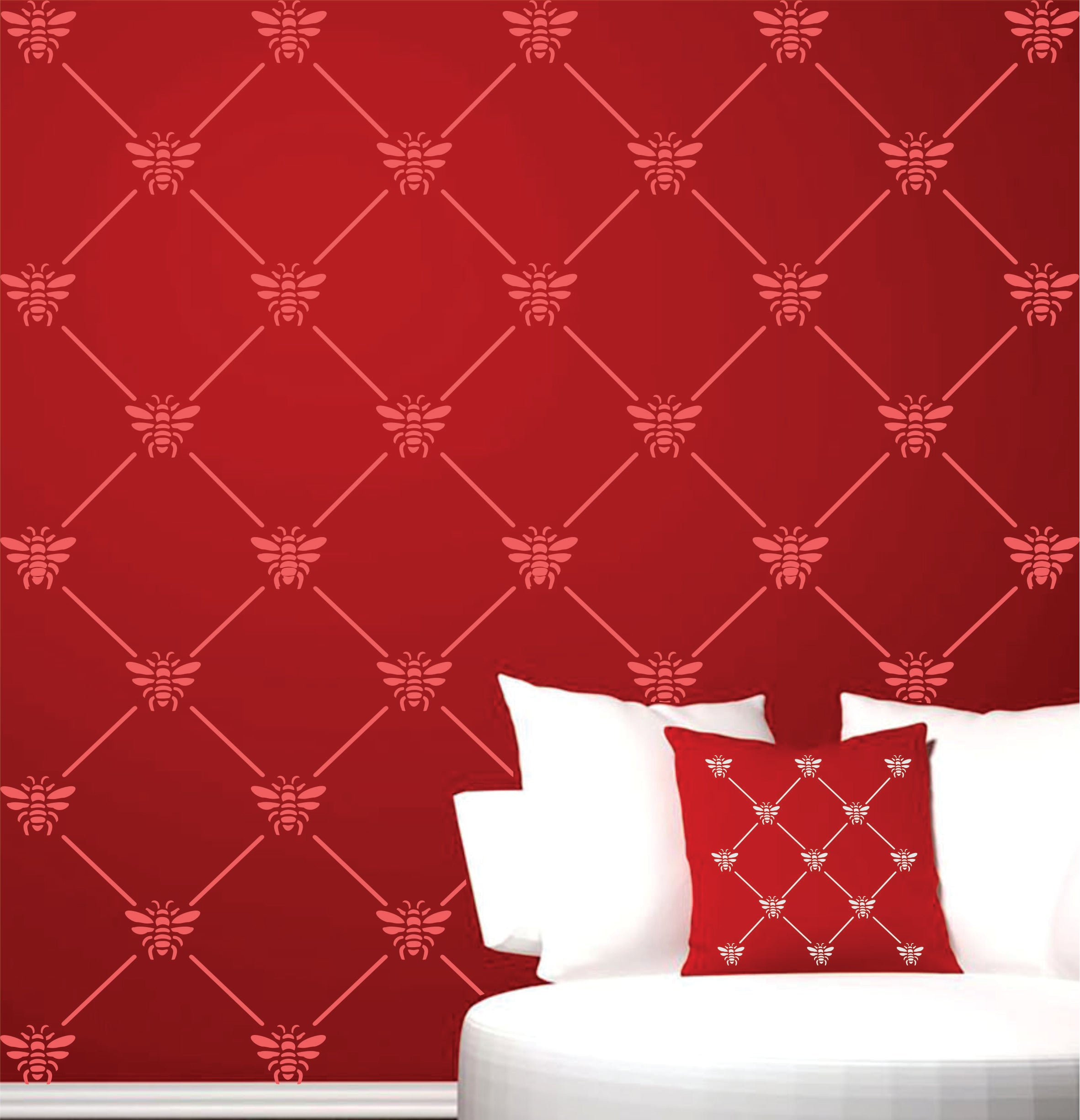 French Bee Trellis Stencil - Classic Allover Insect Lattice