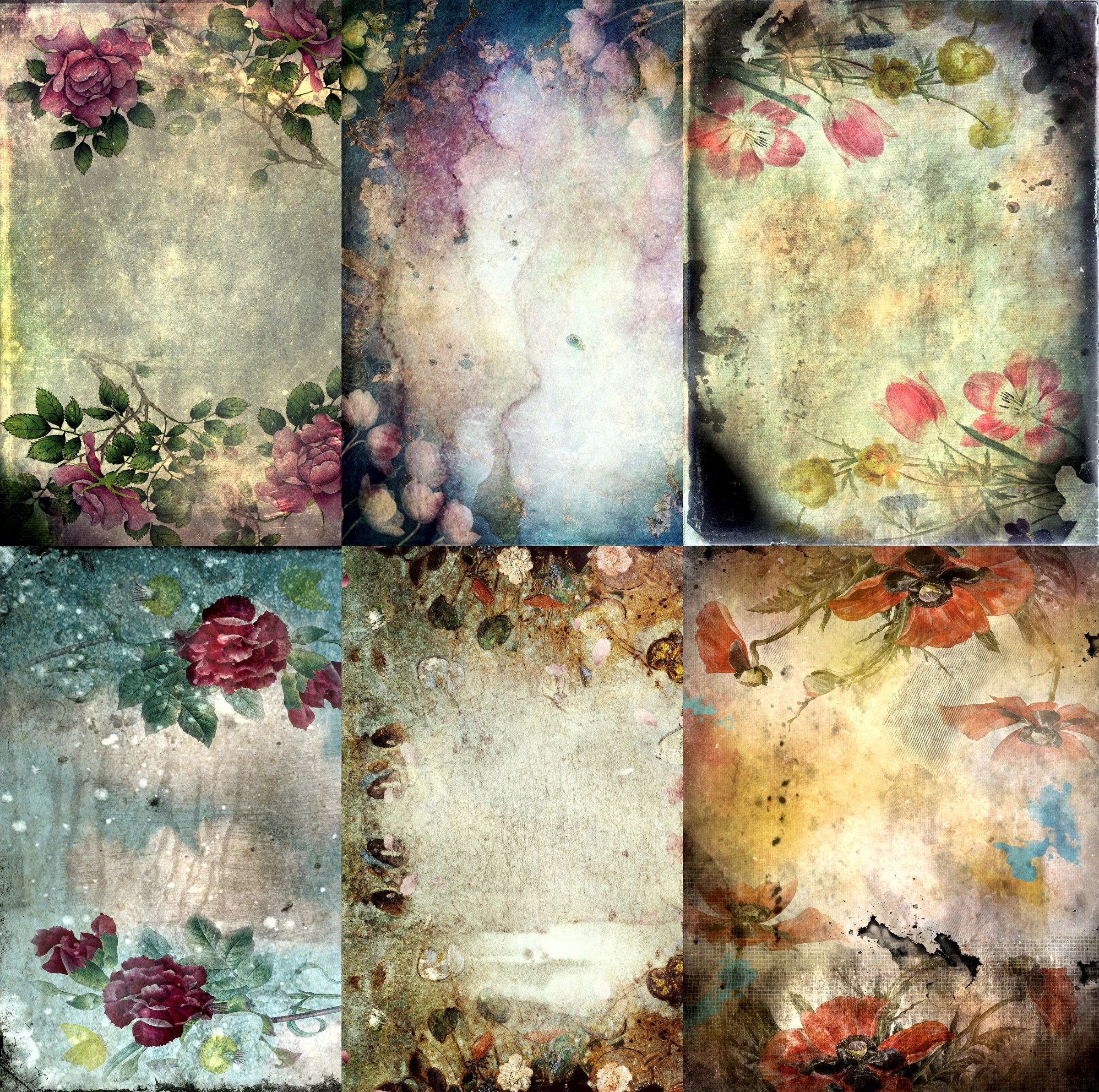 Dark Roses Rice Paper- 6 x Different Printed Mulberry Paper Images 30gsm