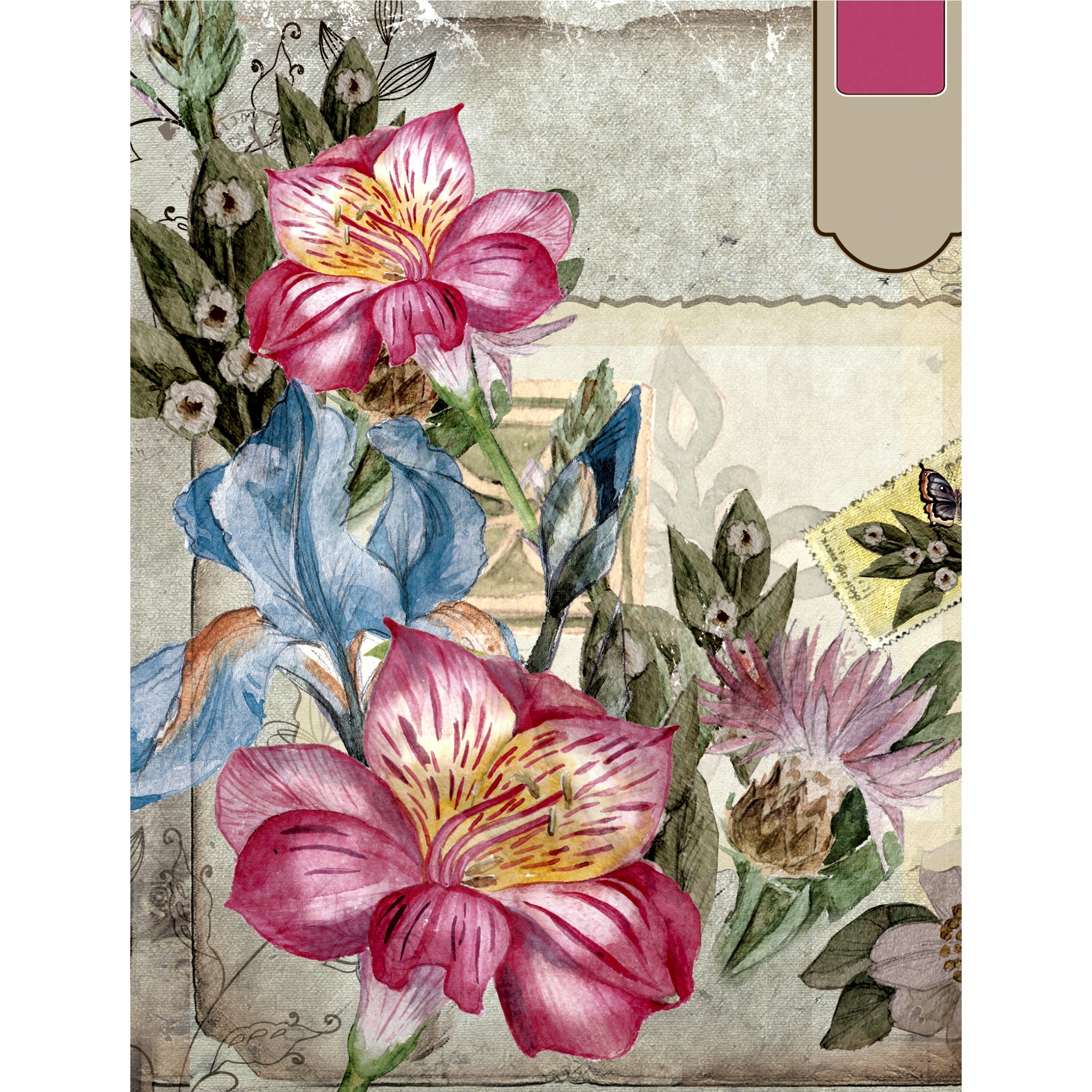 Floral Postcard Rice Paper- 6 x Different Printed Mulberry Paper Images 30gsm