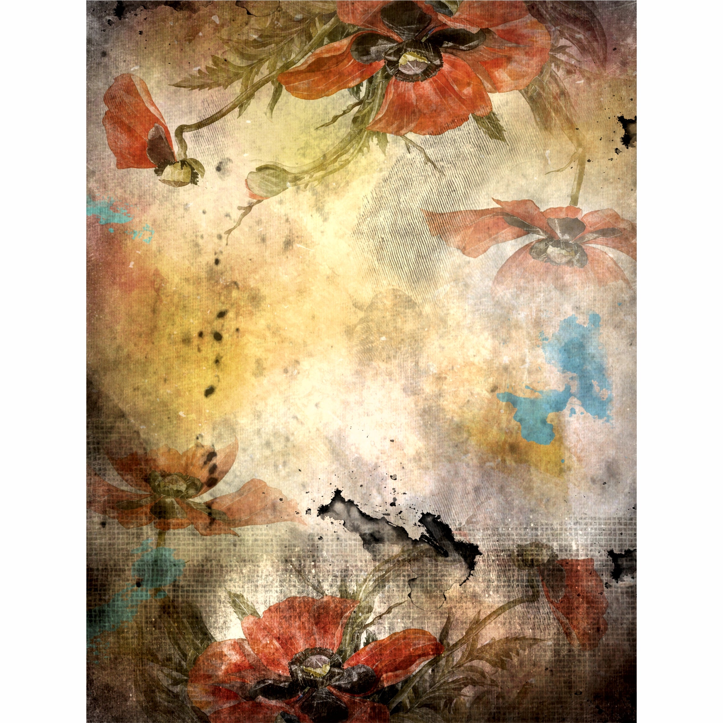 Dark Roses Rice Paper- 6 x Different Printed Mulberry Paper Images 30gsm