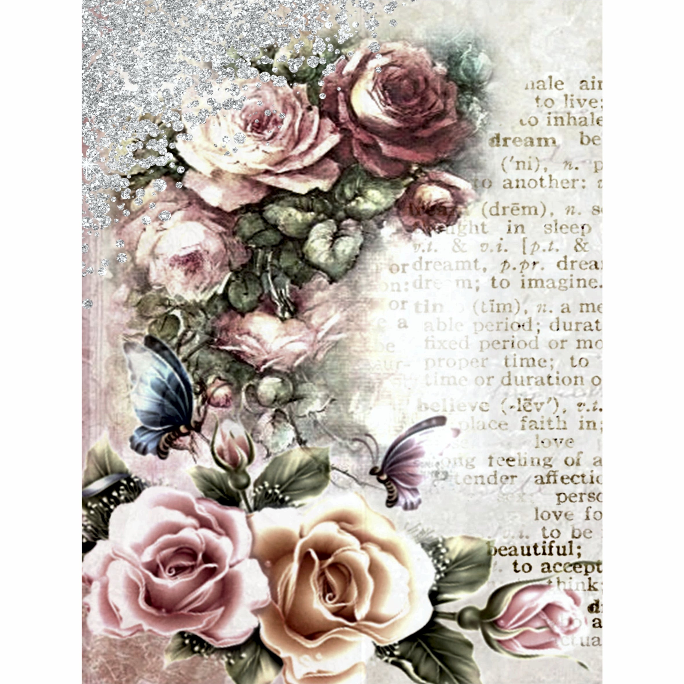 Rose Theme Rice Paper- 6 x Different Printed Mulberry Paper Images 30gsm