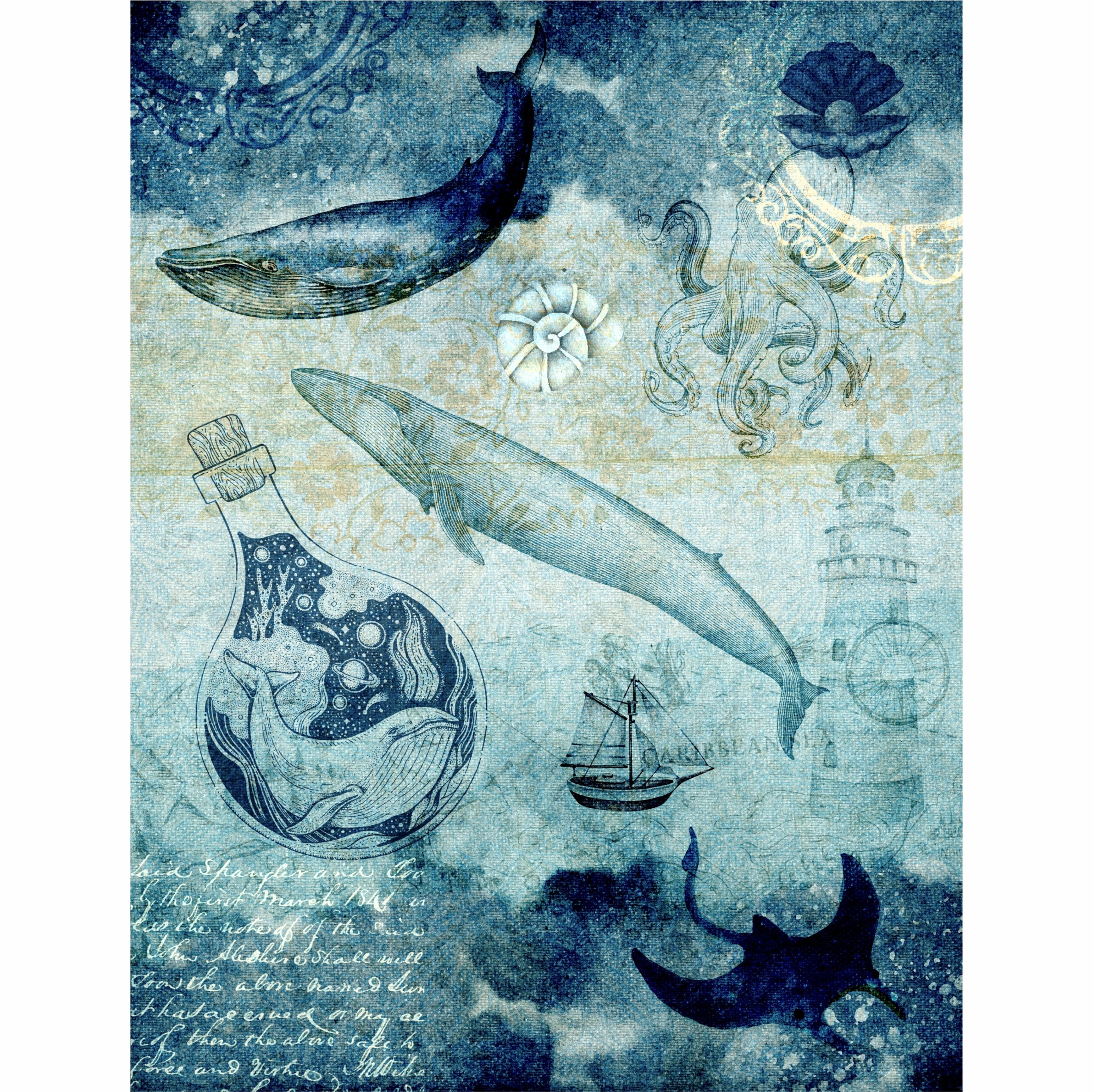 Sea Life Theme Rice Paper- 6 x Different Printed Mulberry Paper Images 30gsm