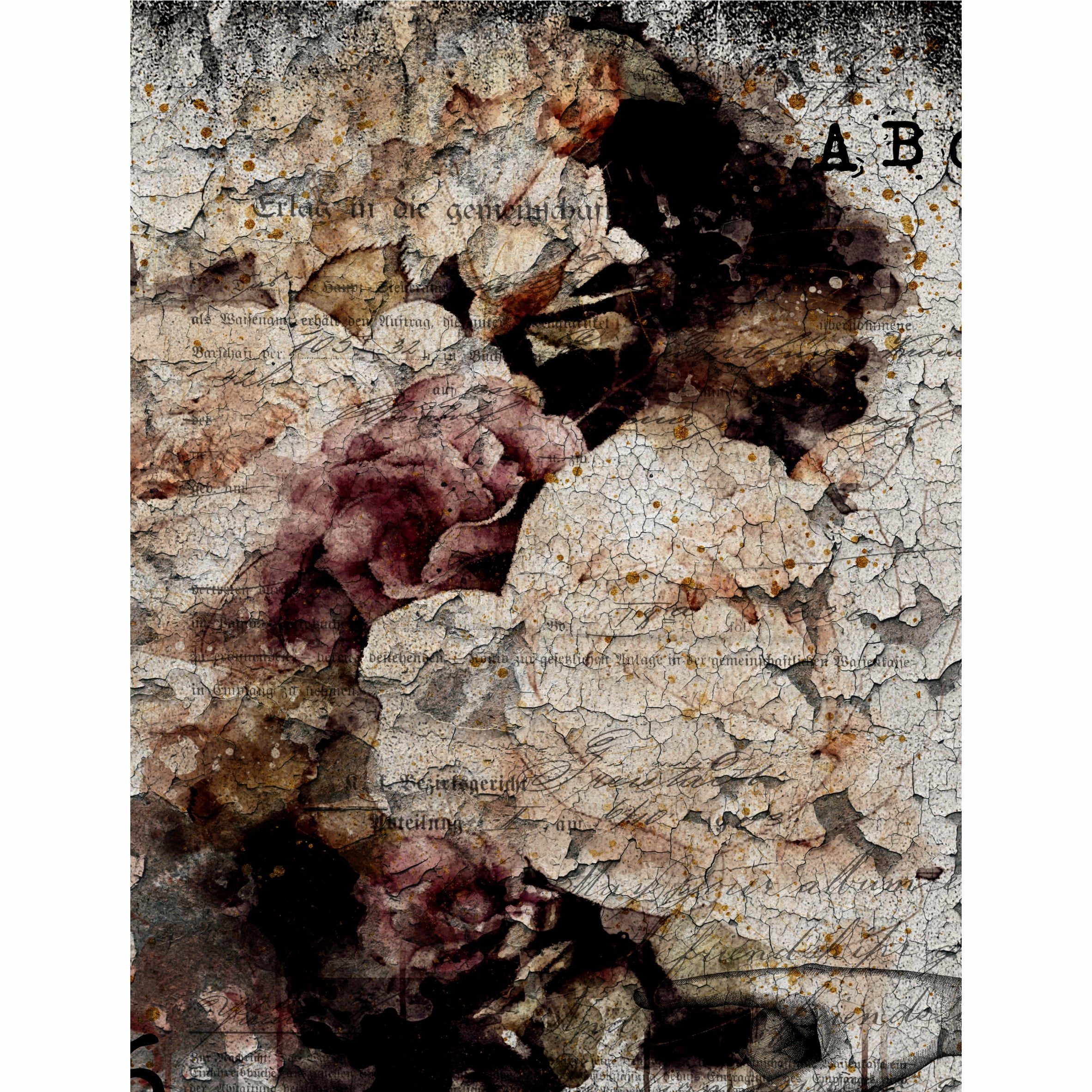 Distressed Bouquet Rice Paper- 6 x Printed Mulberry Paper Images 30gsm