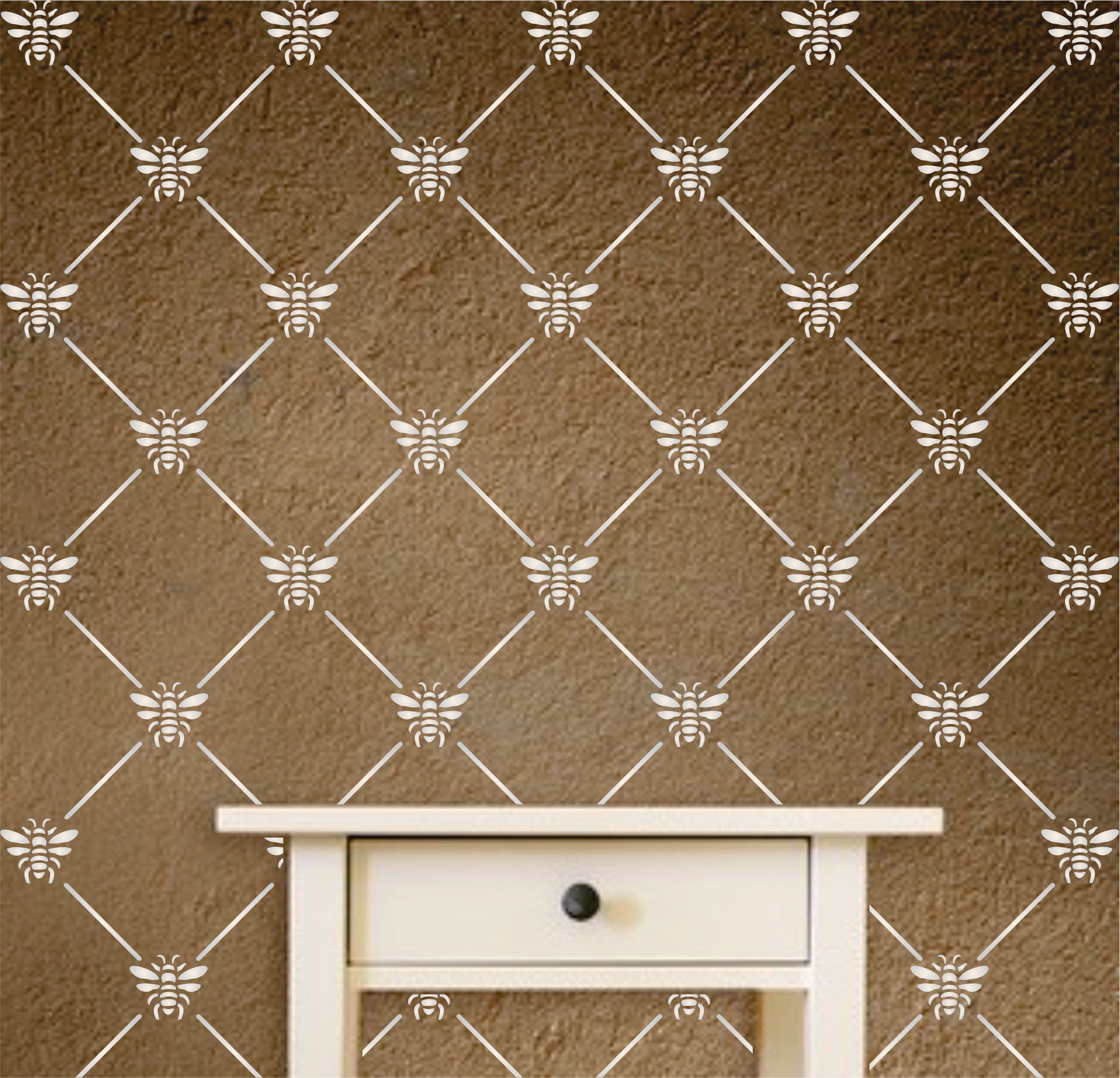 French Bee Trellis Stencil - Classic Allover Insect Lattice