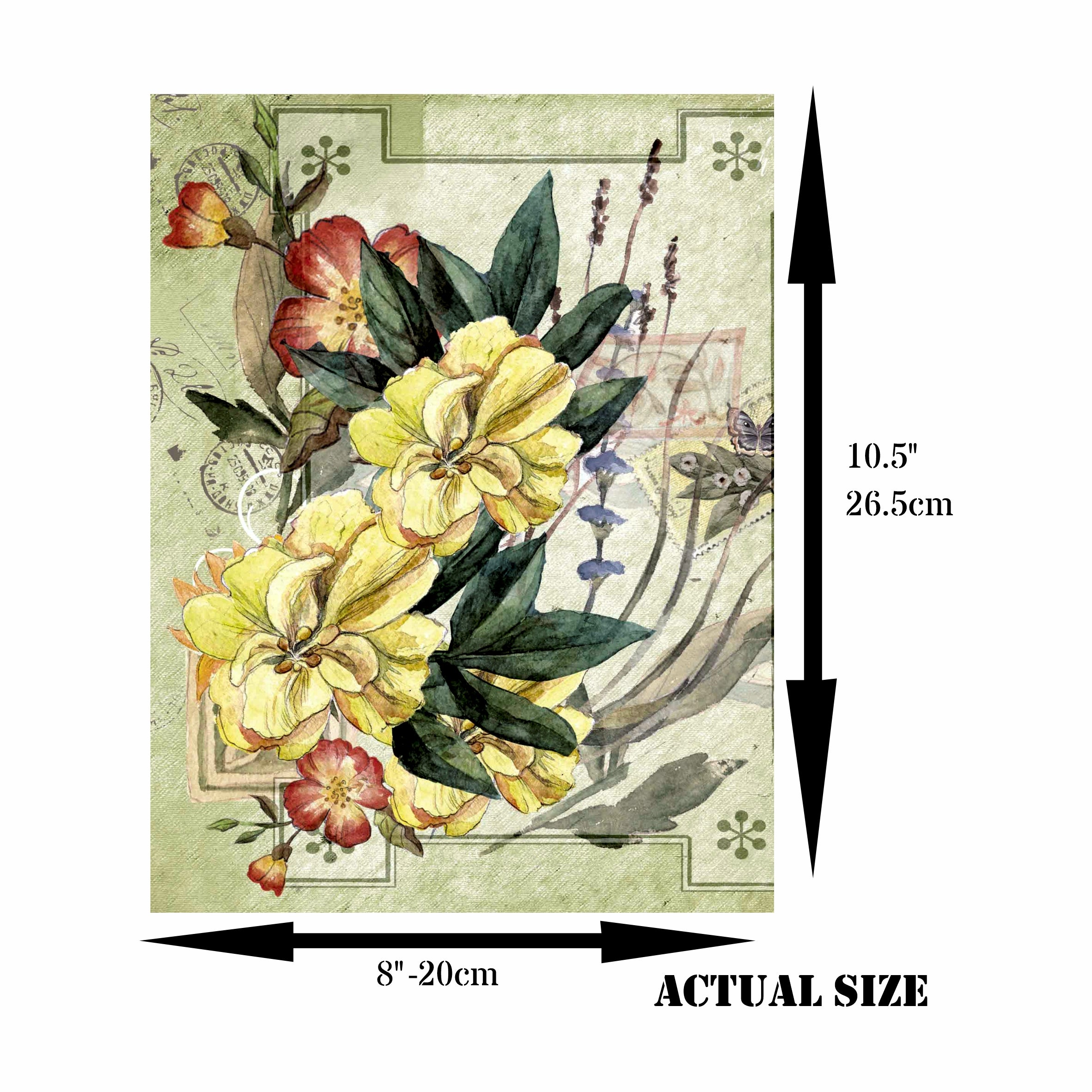 Floral Postcard Rice Paper- 6 x Different Printed Mulberry Paper Images 30gsm