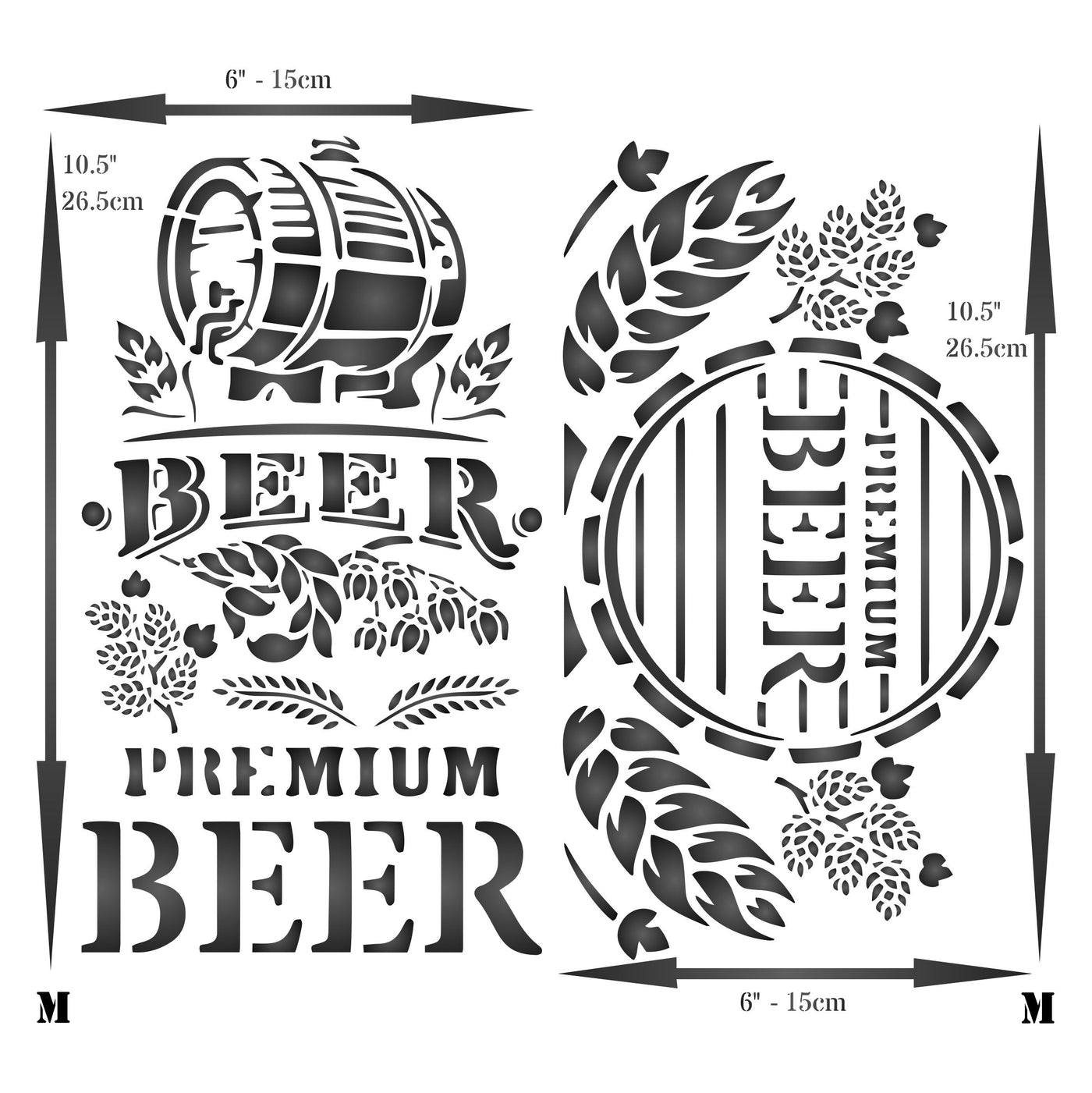 Beer Stencil (2pc) - Sign Pub Bar Beer Barrel Words Hops Grain