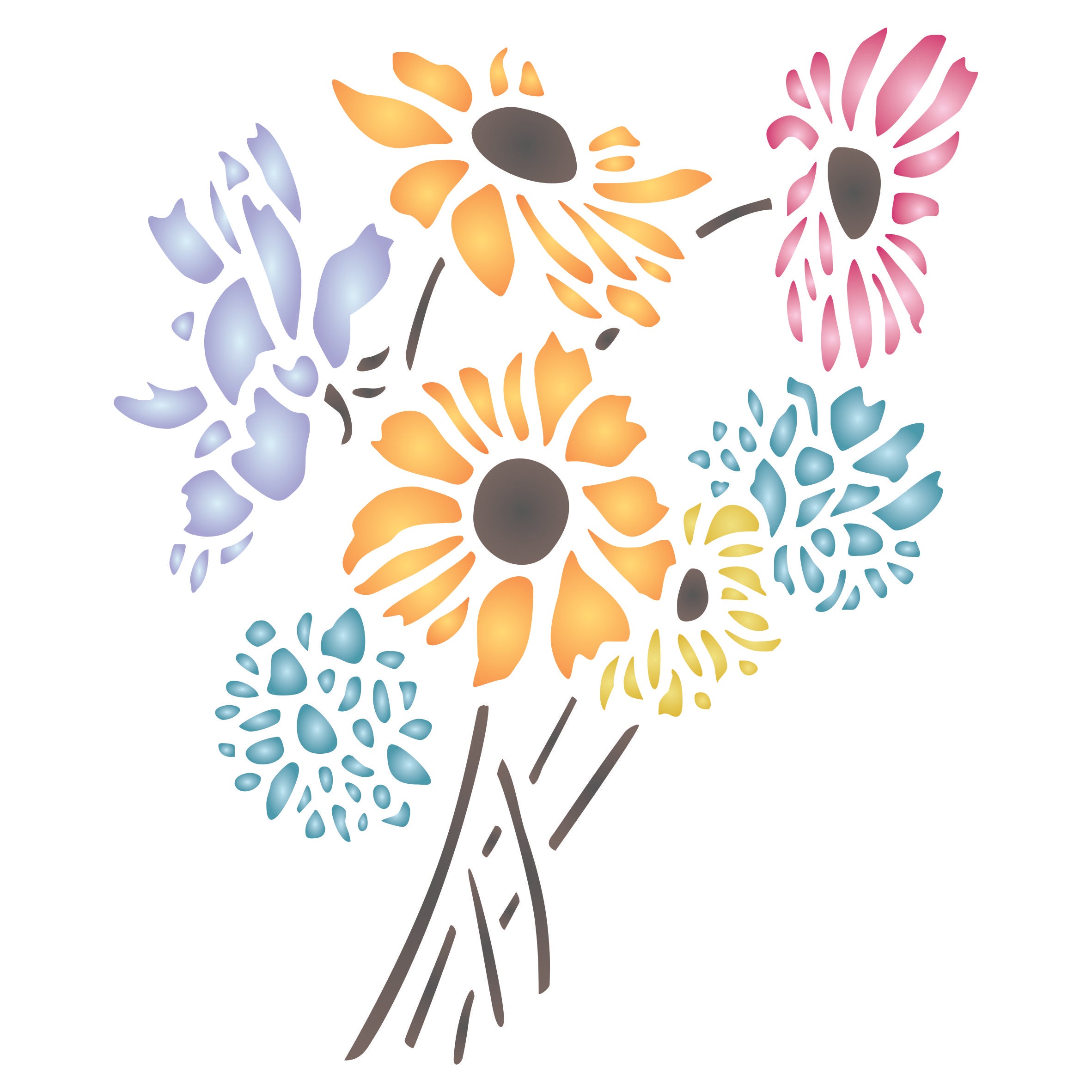 Daisy Flowers Stencil - Floral Bouquet Bunch