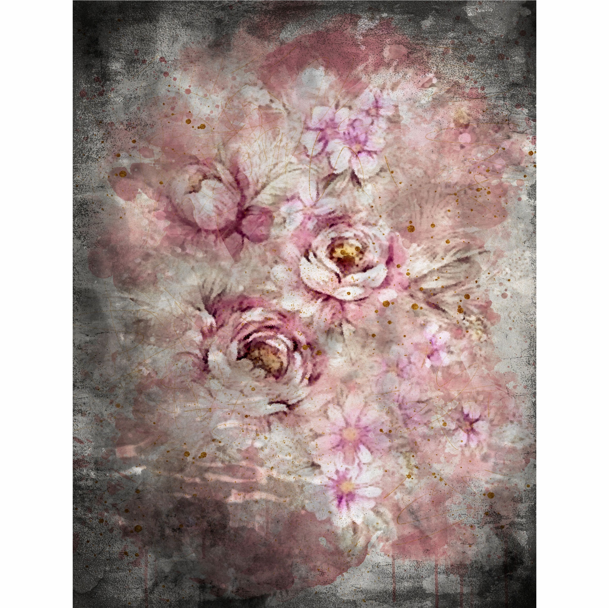 Distressed Bouquet Rice Paper- 6 x Printed Mulberry Paper Images 30gsm